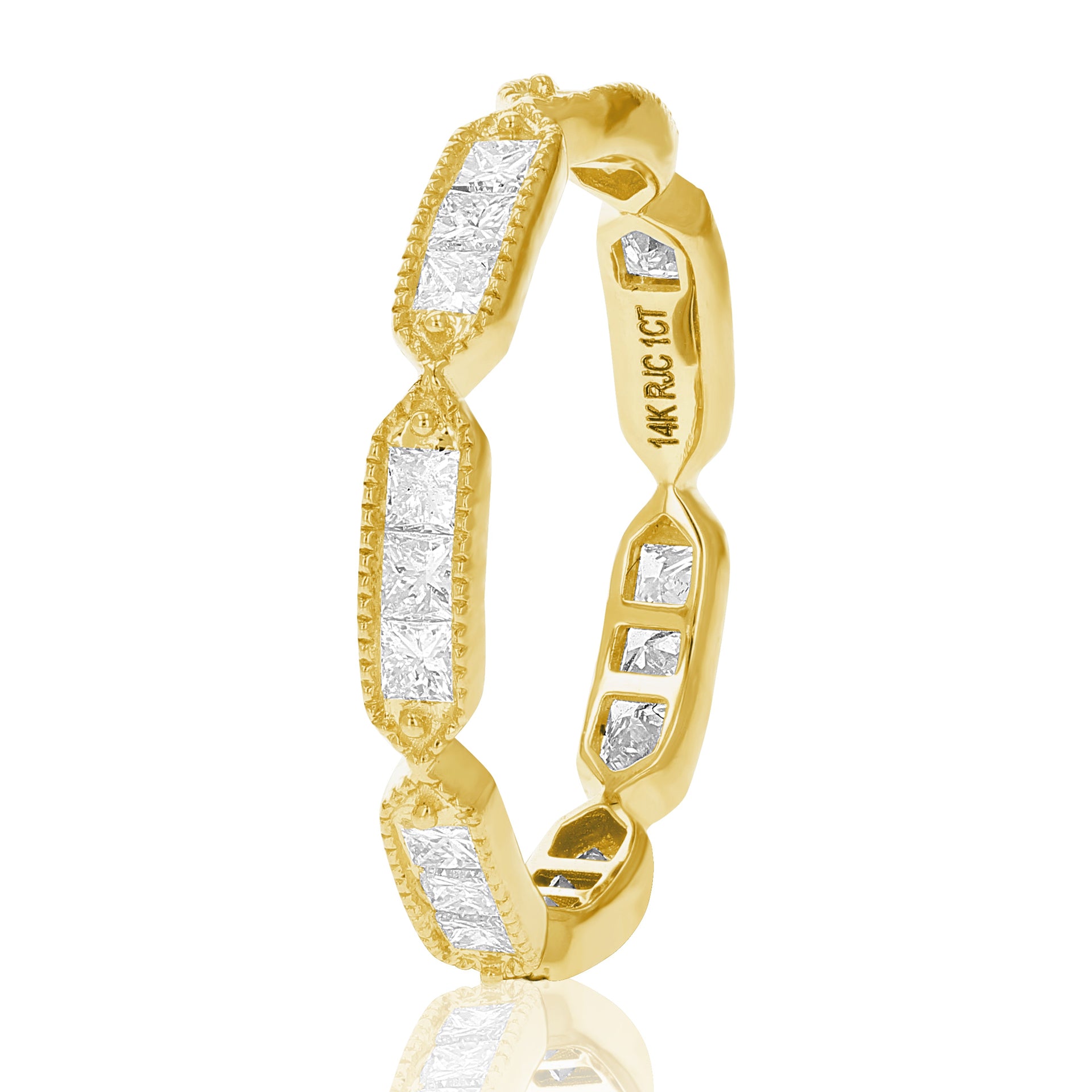 1 Cttw Princess Diamond Eternity Ring Wedding Band With Milgrain In 14k Gold