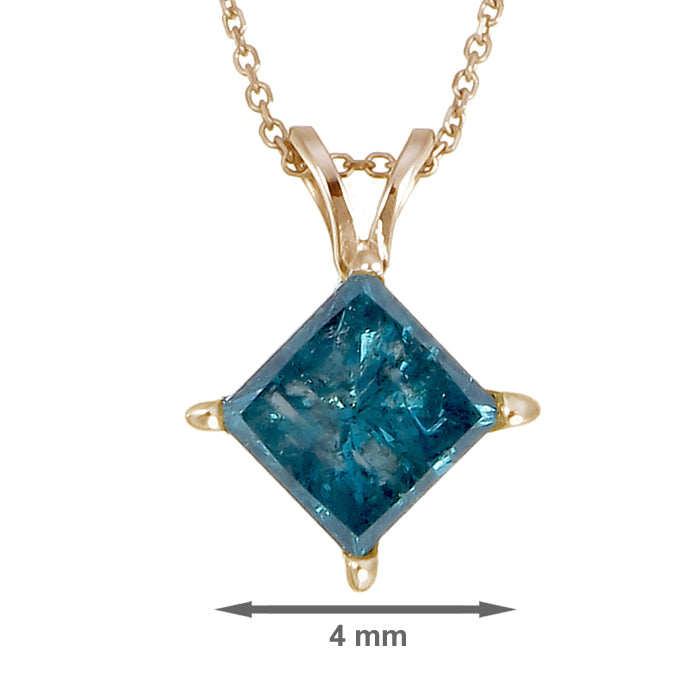 1/2 cttw Blue Diamond Solitaire Pendant Yellow Gold Plated over Silver Princess