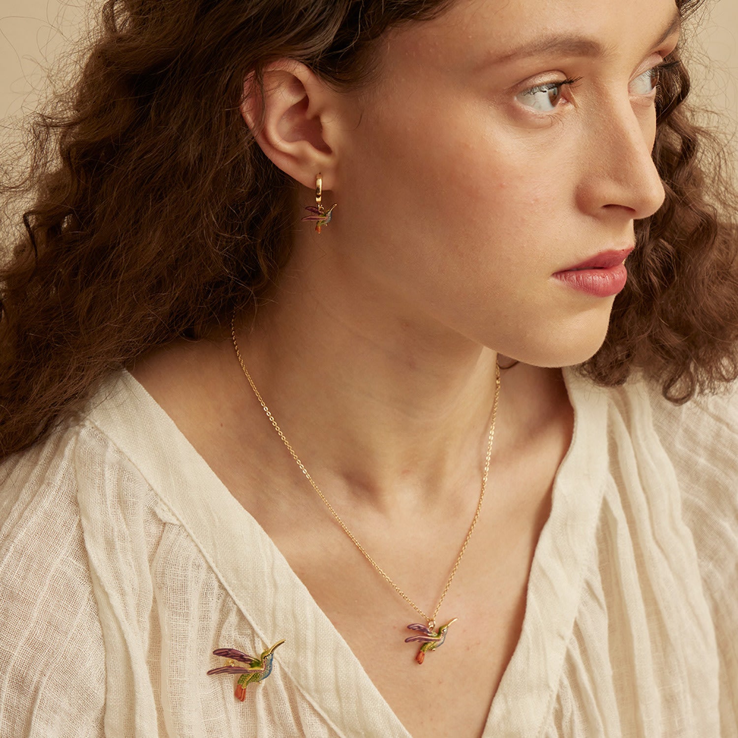 Fable England X Natural History Museum Hummingbird Pendant Necklace & Hummingbird Huggies Set