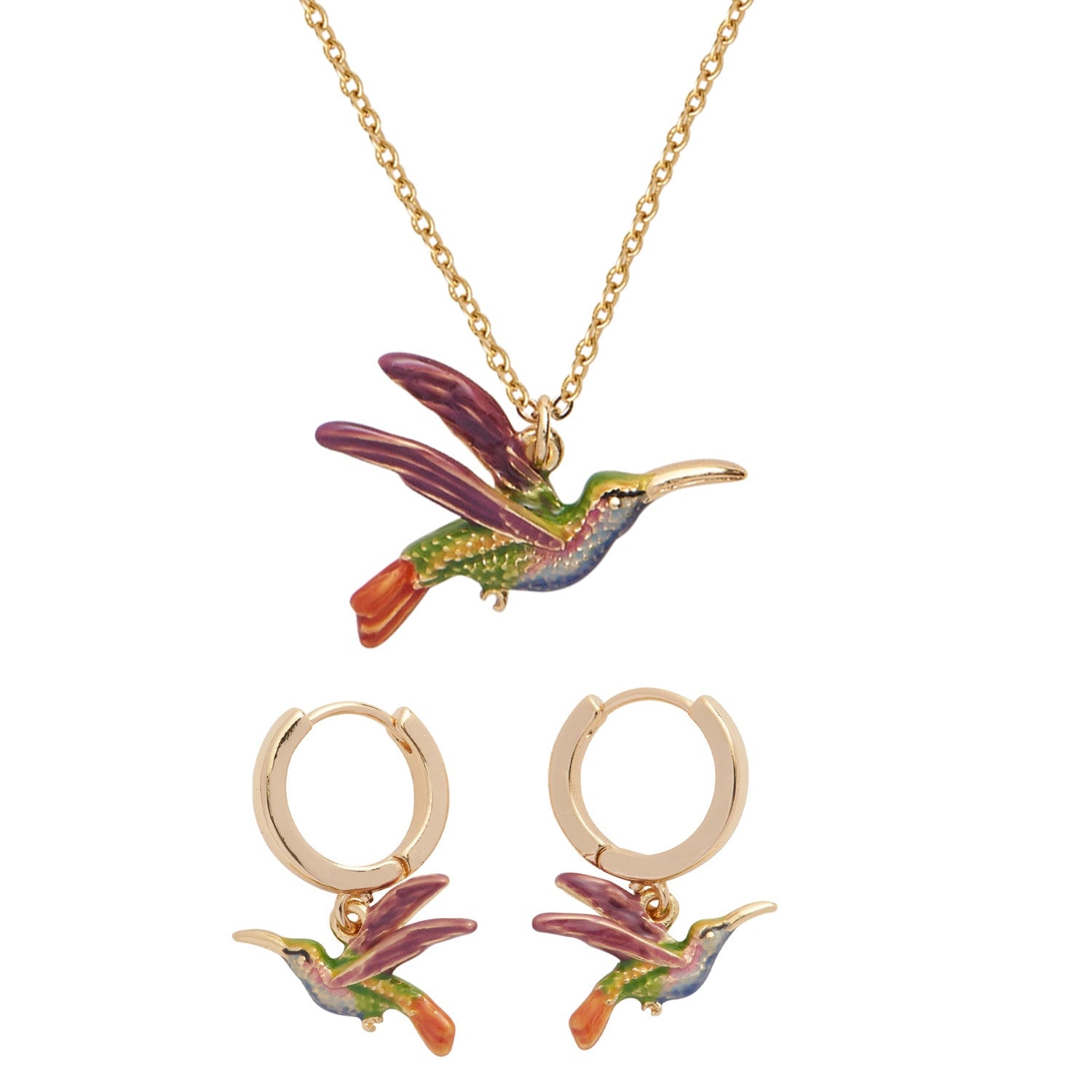 Fable England X Natural History Museum Hummingbird Pendant Necklace & Hummingbird Huggies Set
