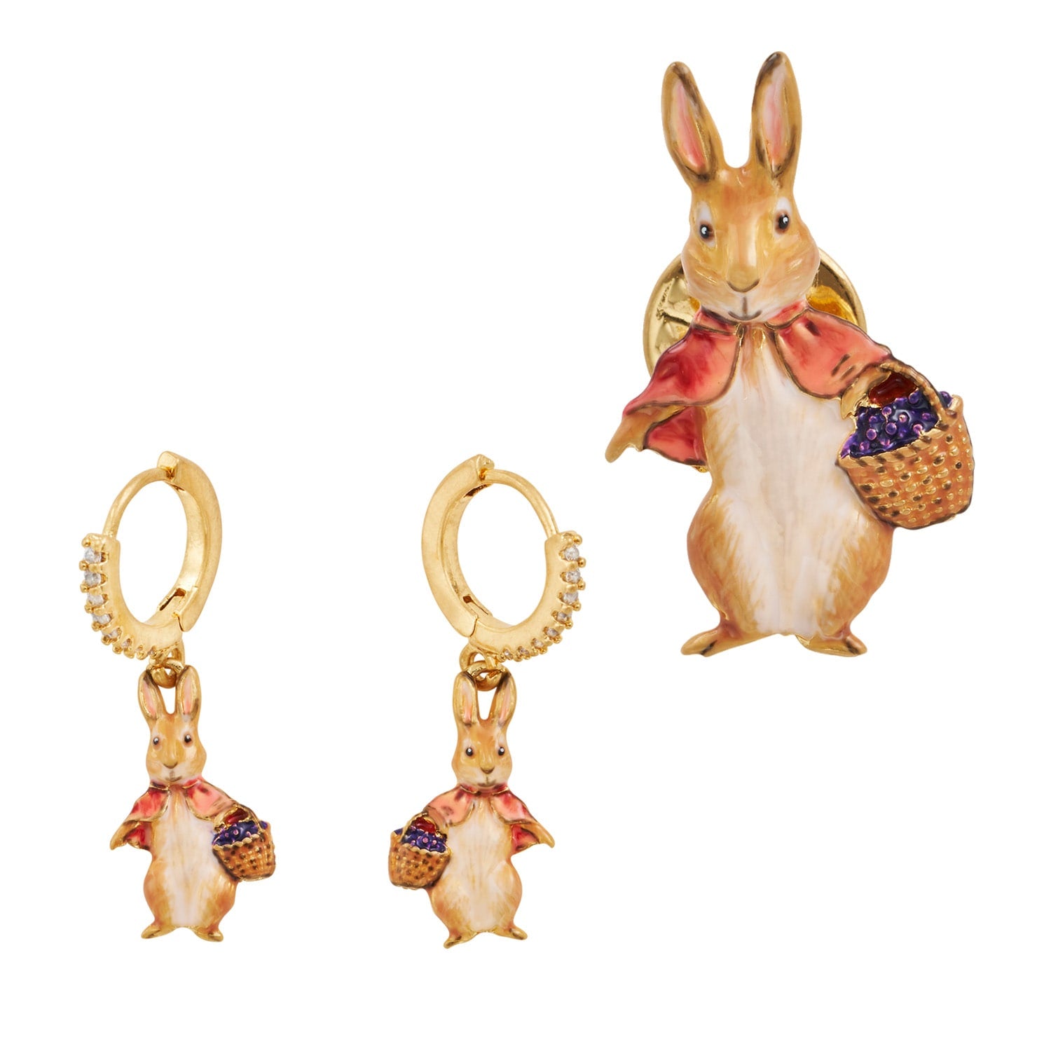 Fable England X Peter Rabbit Cotton-Tail Earrings & Brooch Set