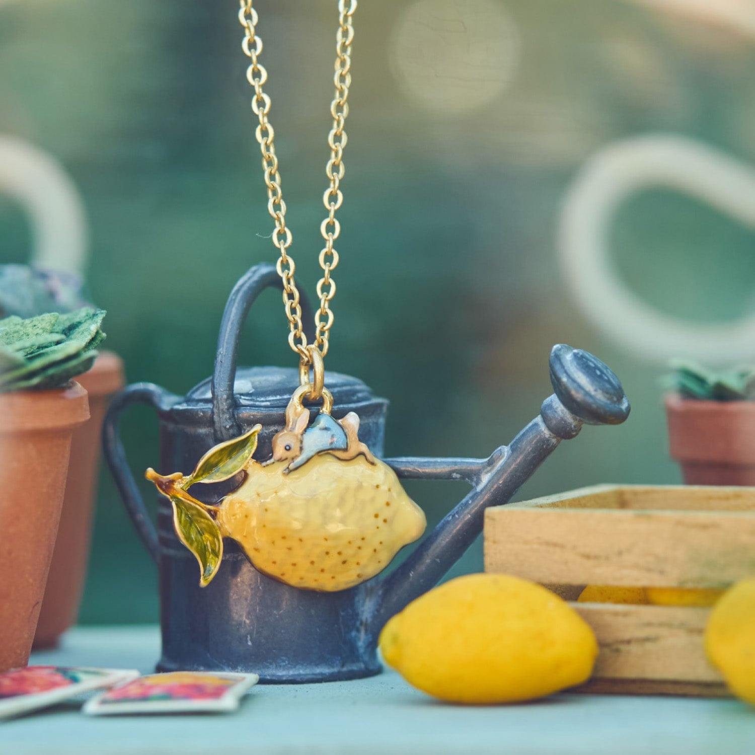 Fable England X Peter Rabbit Lemon Necklace & Tom Kitten Earrings Set