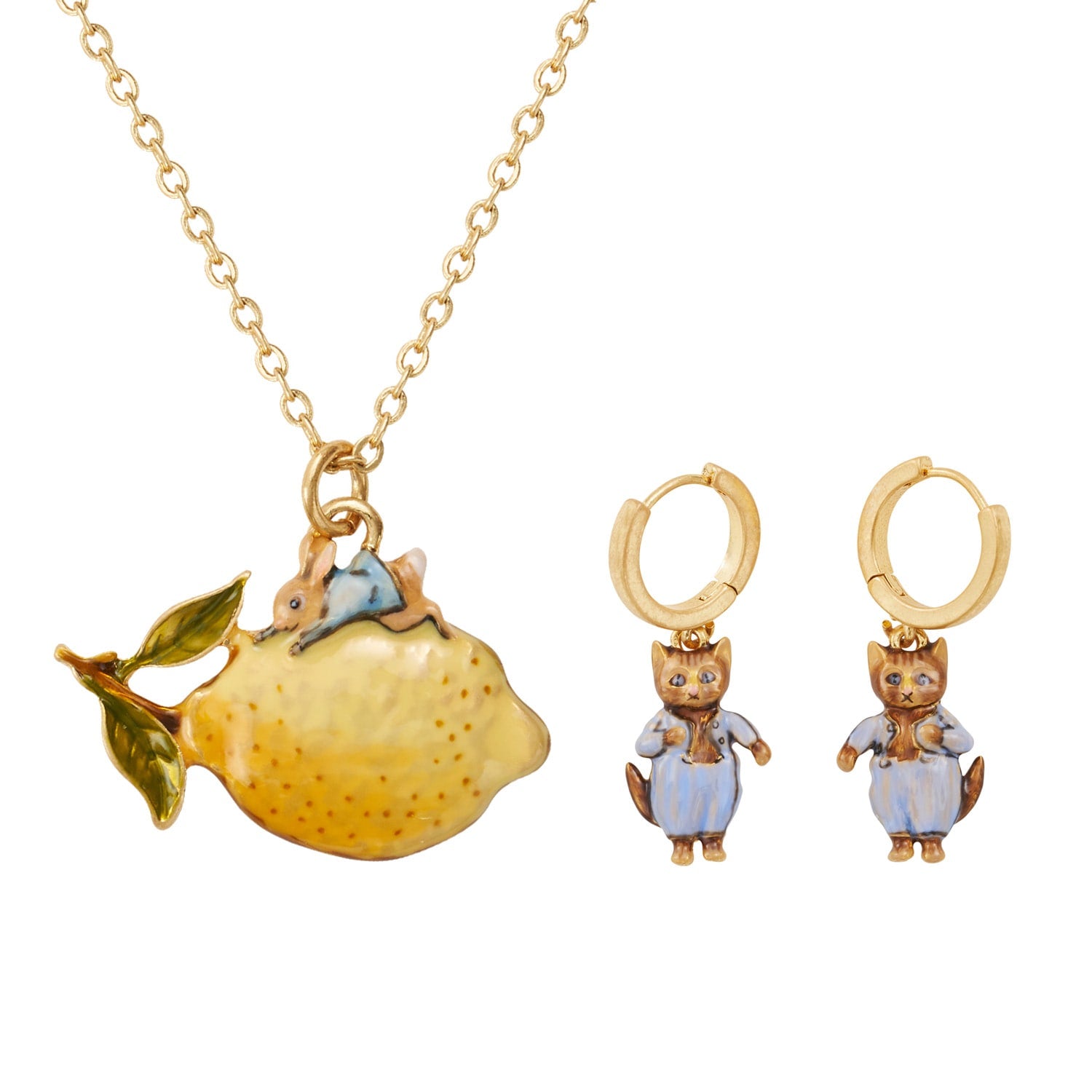 Fable England X Peter Rabbit Lemon Necklace & Tom Kitten Earrings Set