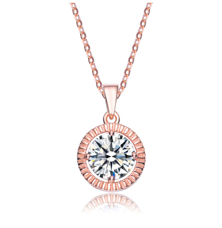 C.z. Sterling Silver Rose Plated Classic Round Pendant