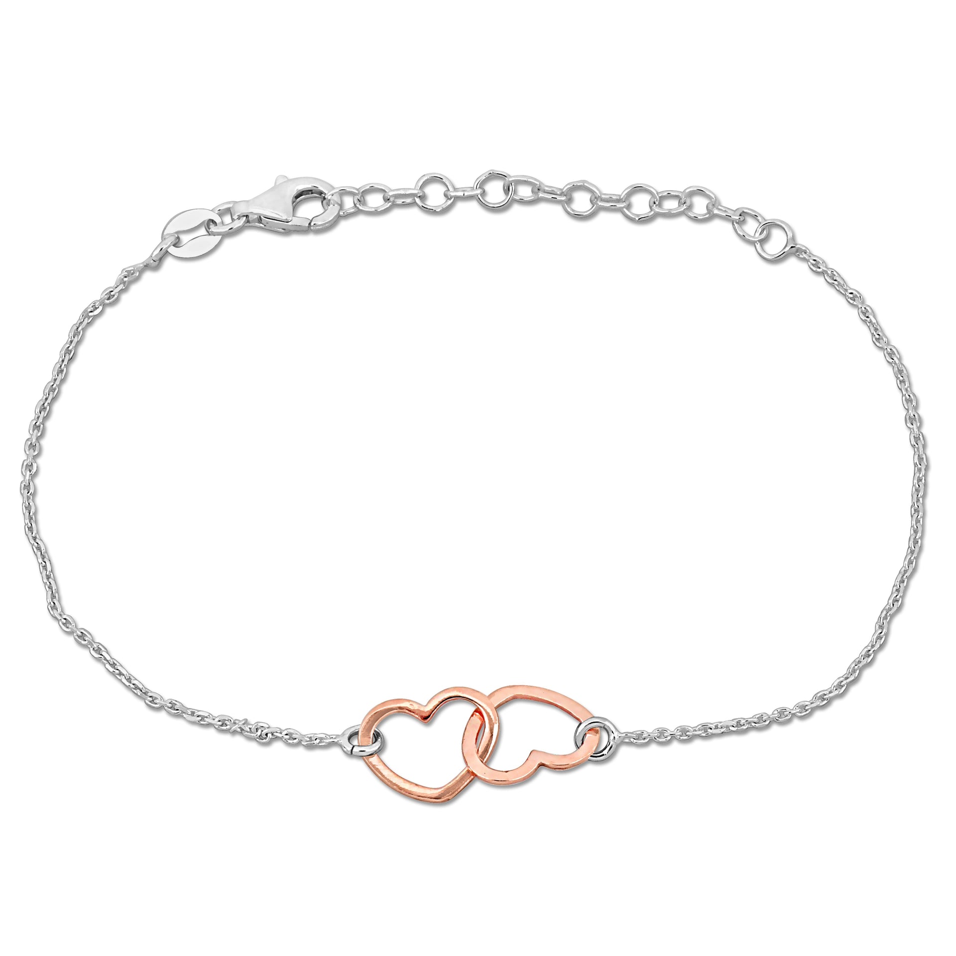 Mimi & Max Double Rose Heart Charm Bracelet in Rose and Sterling Silver - 7+1 in.