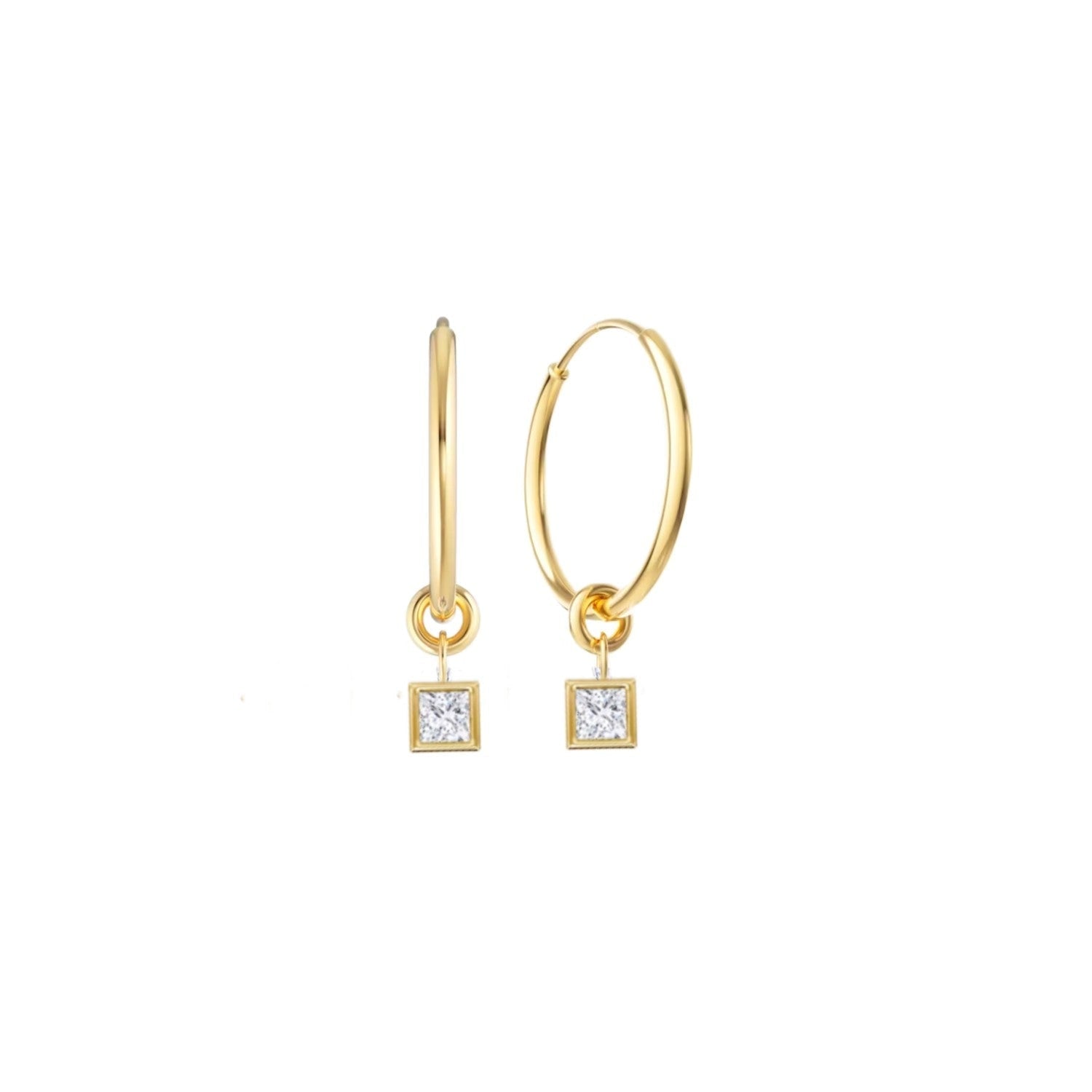 Facet Orbit Princess Cut Bezel Set Hoop Earrings