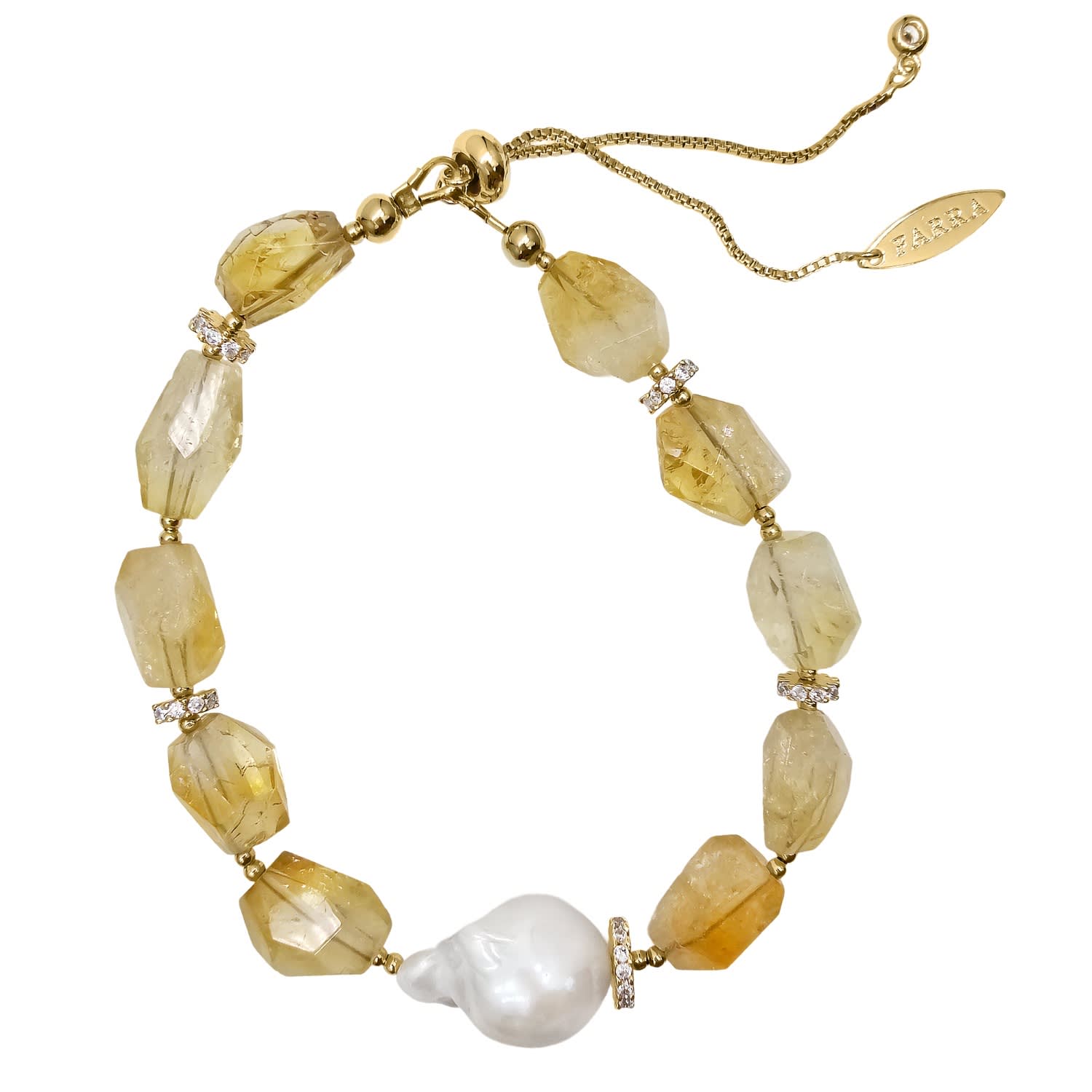 Faceted Citrine With Baroque Pearl Adjustable Bracelet