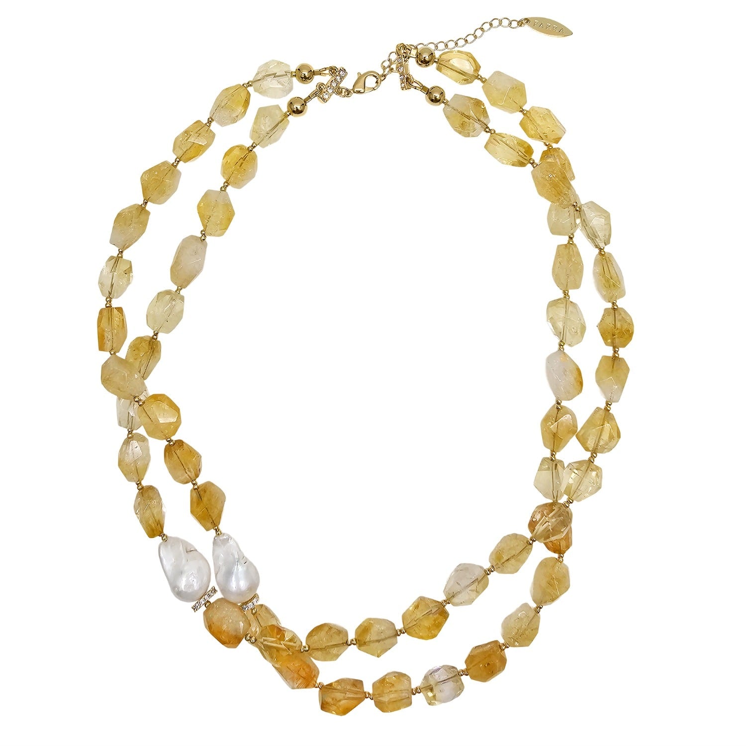 Faceted Citrine With Baroque Pearls Double Layers Necklace