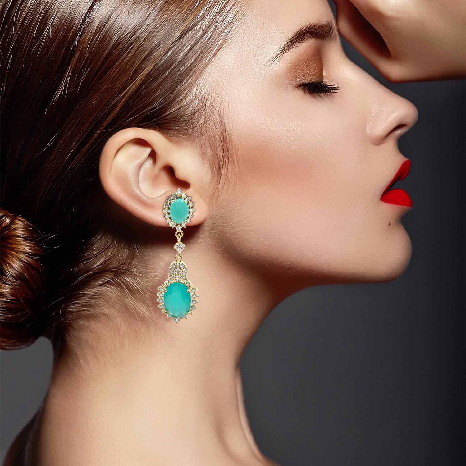 Faceted Light Emerald Glass Drop Clip-On Earrings