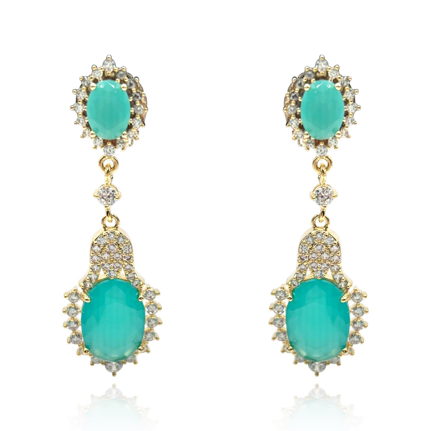 Faceted Light Emerald Glass Drop Clip-On Earrings