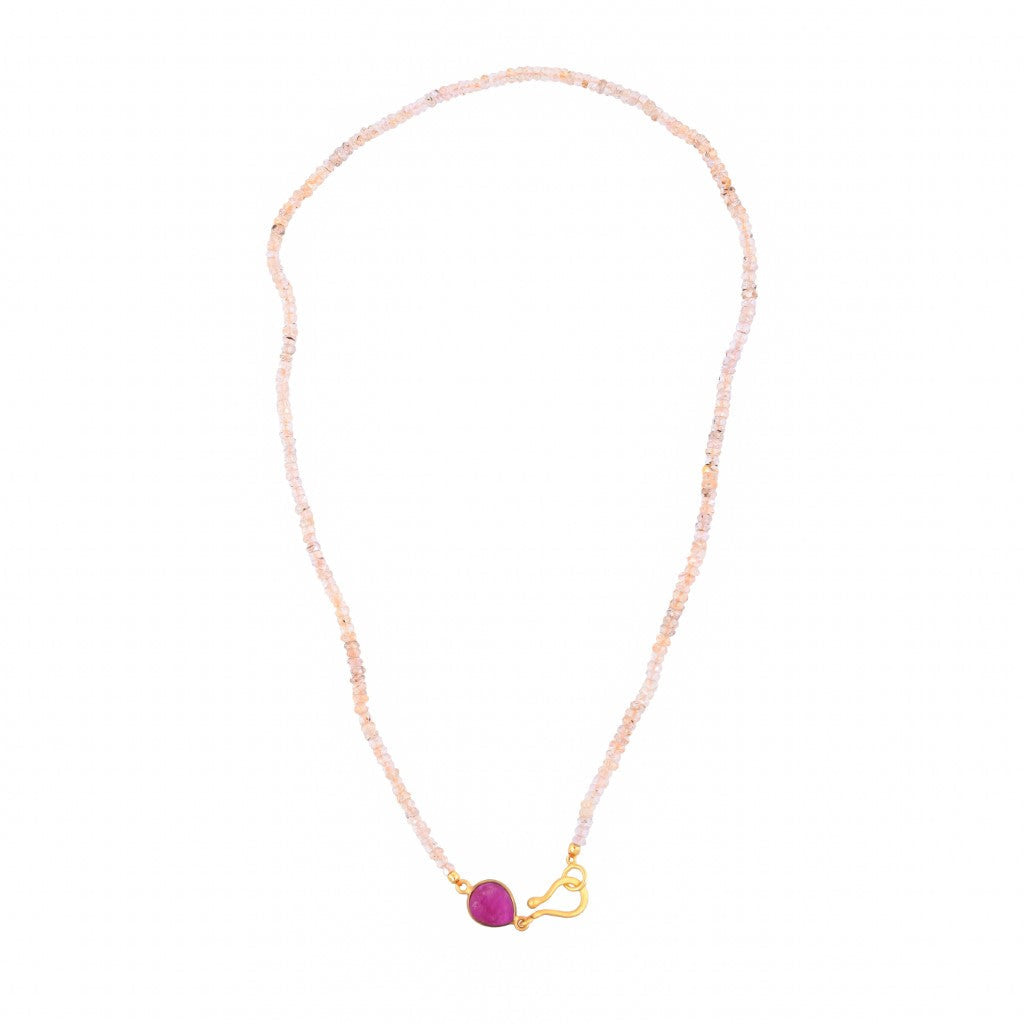 Faceted Orange Sapphire Strand With Raw Cut Ruby Clasp