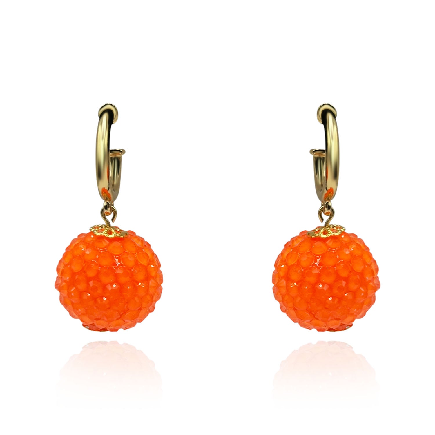 Faceted Orange Stone Ball Earrings With Clear Resin Coating