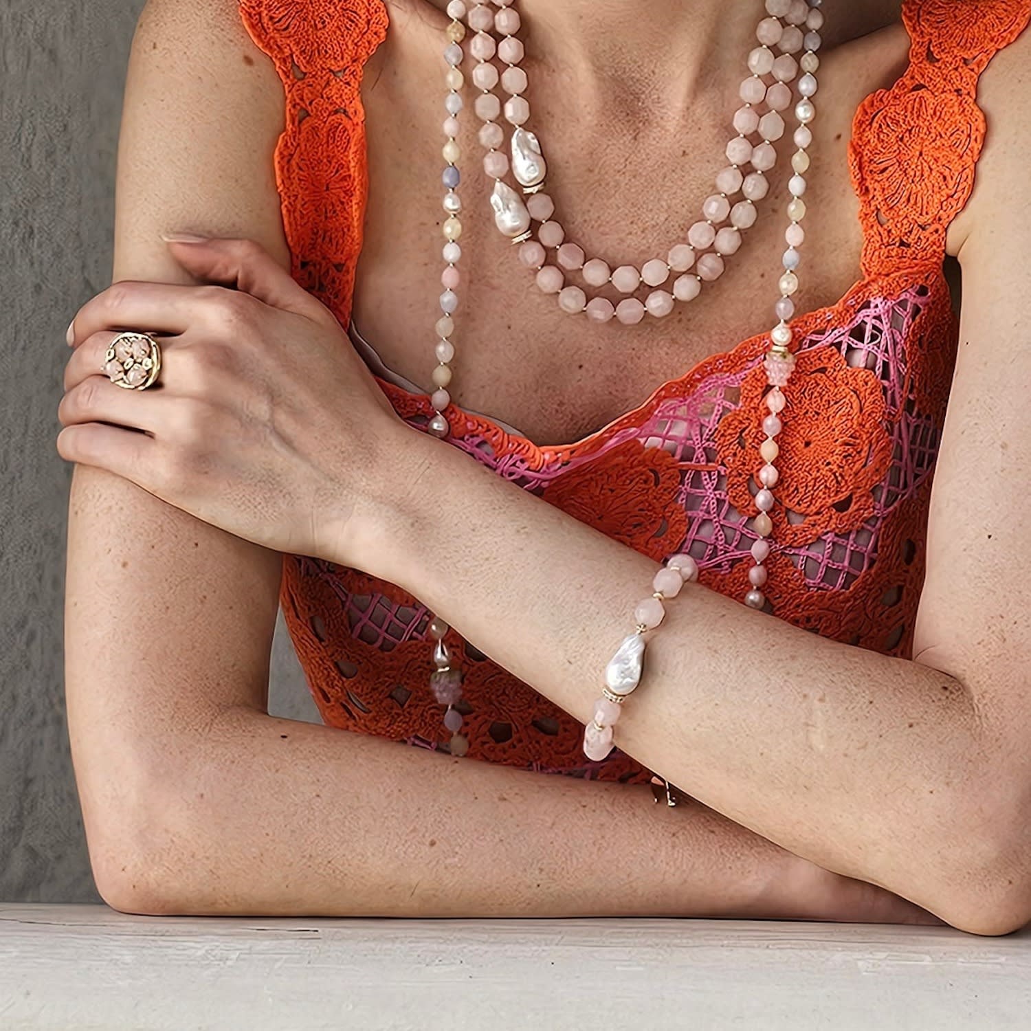 Faceted Rose Quartz With Baroque Pearl Bracelet
