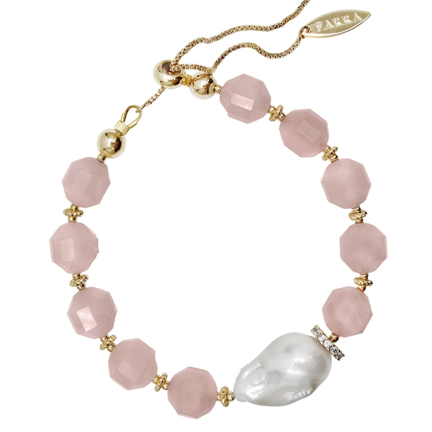 Faceted Rose Quartz With Baroque Pearl Bracelet