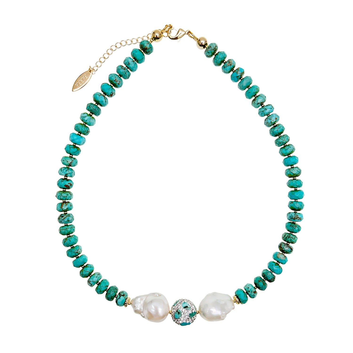Faceted Turquoise With Baroque Pearls Short Necklace