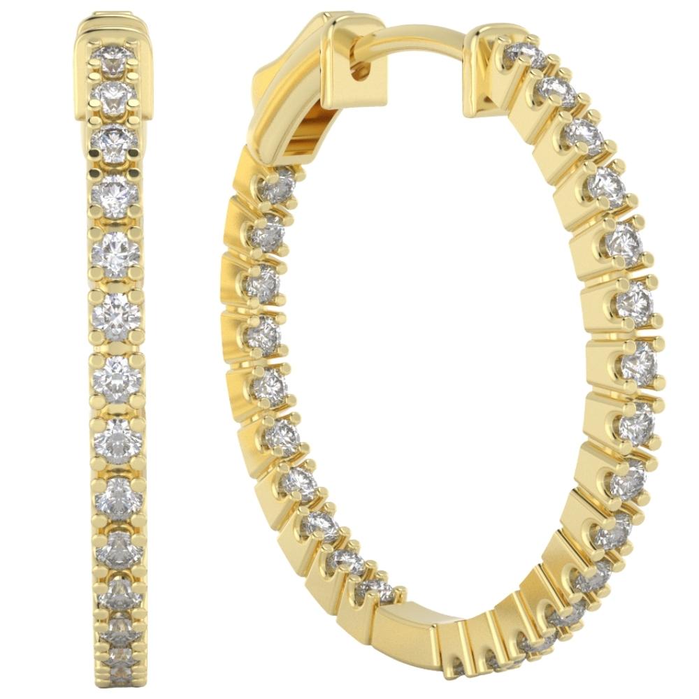 1 Ct Diamond Inside Outside Hoops Lab Grown Earrings Yellow Gold