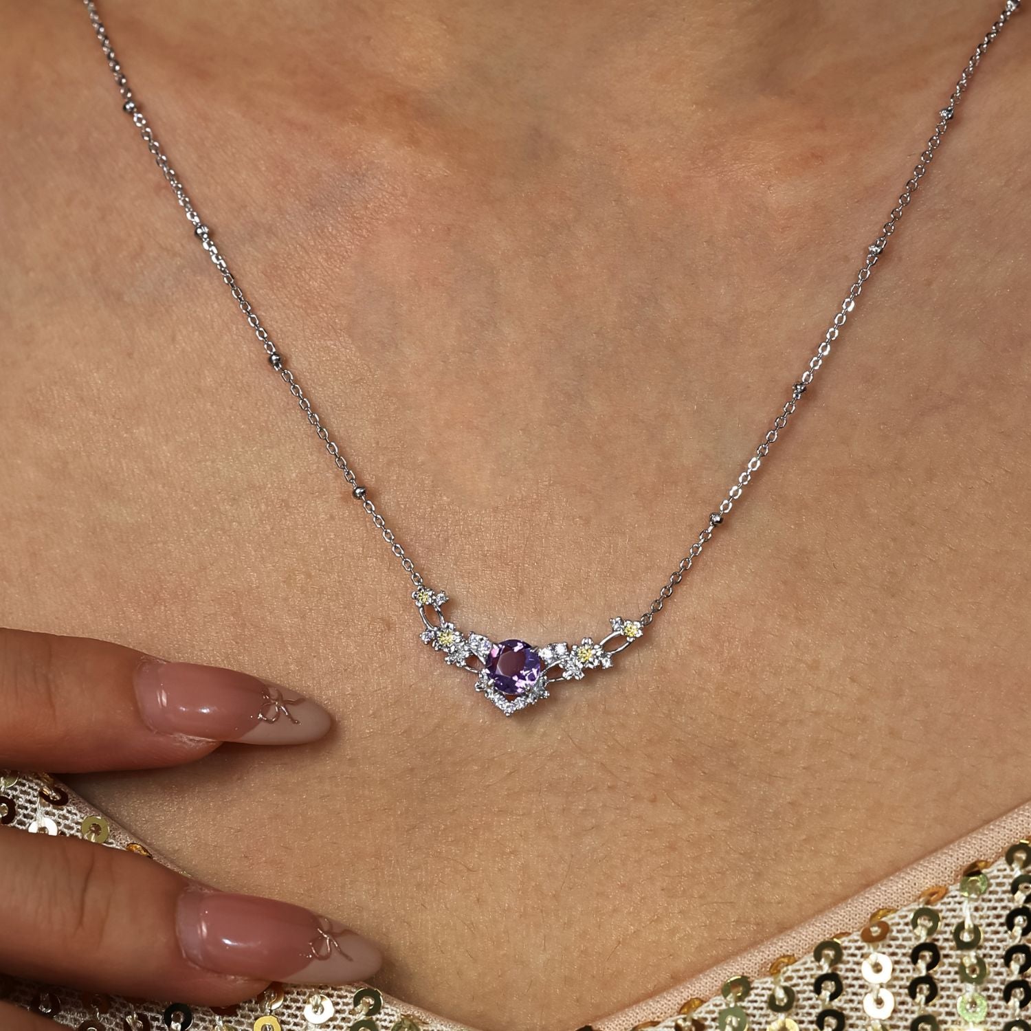 Faerie Cove Amethyst Necklace White Gold Vermeil