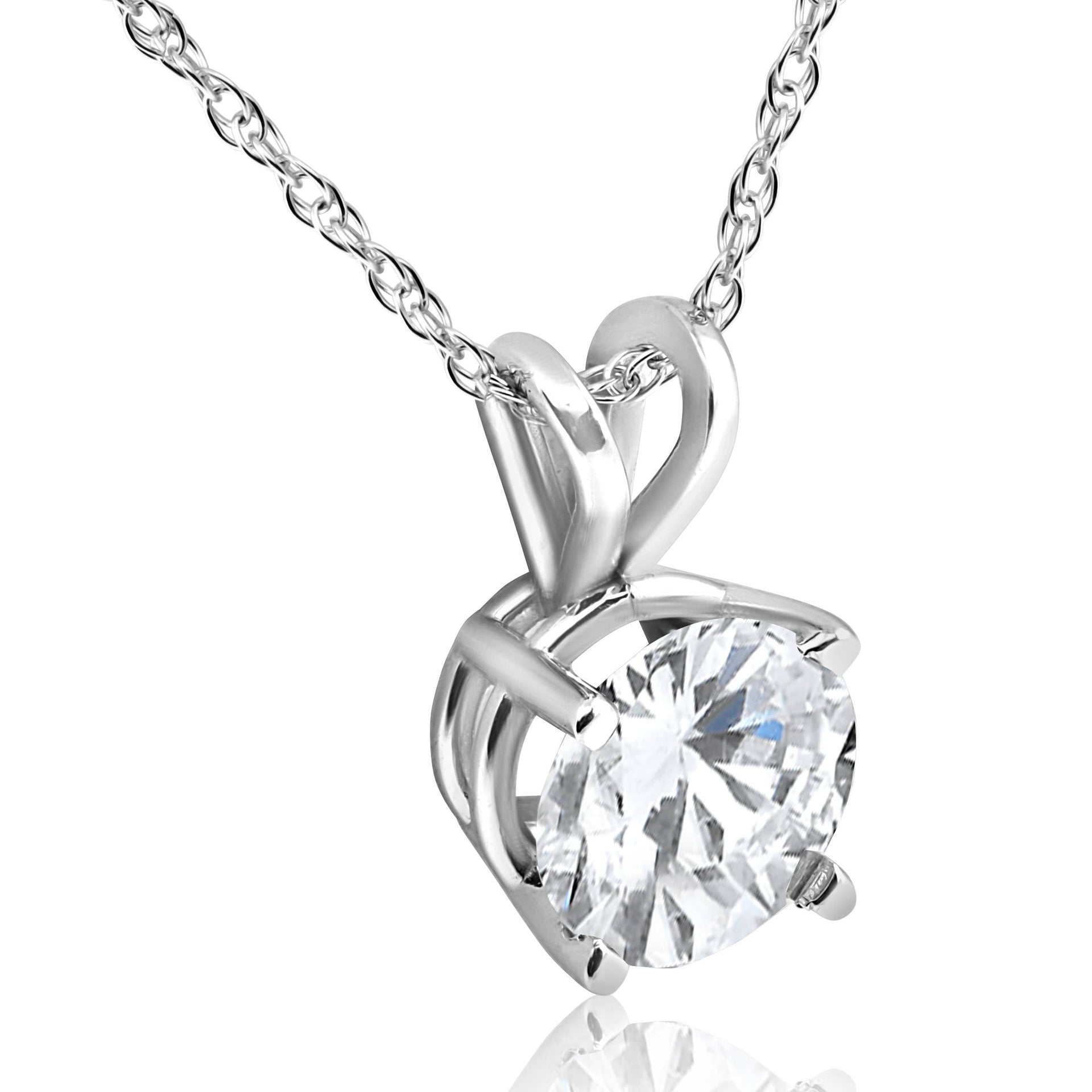 2 CT Diamond Round Brilliant Solitaire Pendant & Chain 14k White Gold