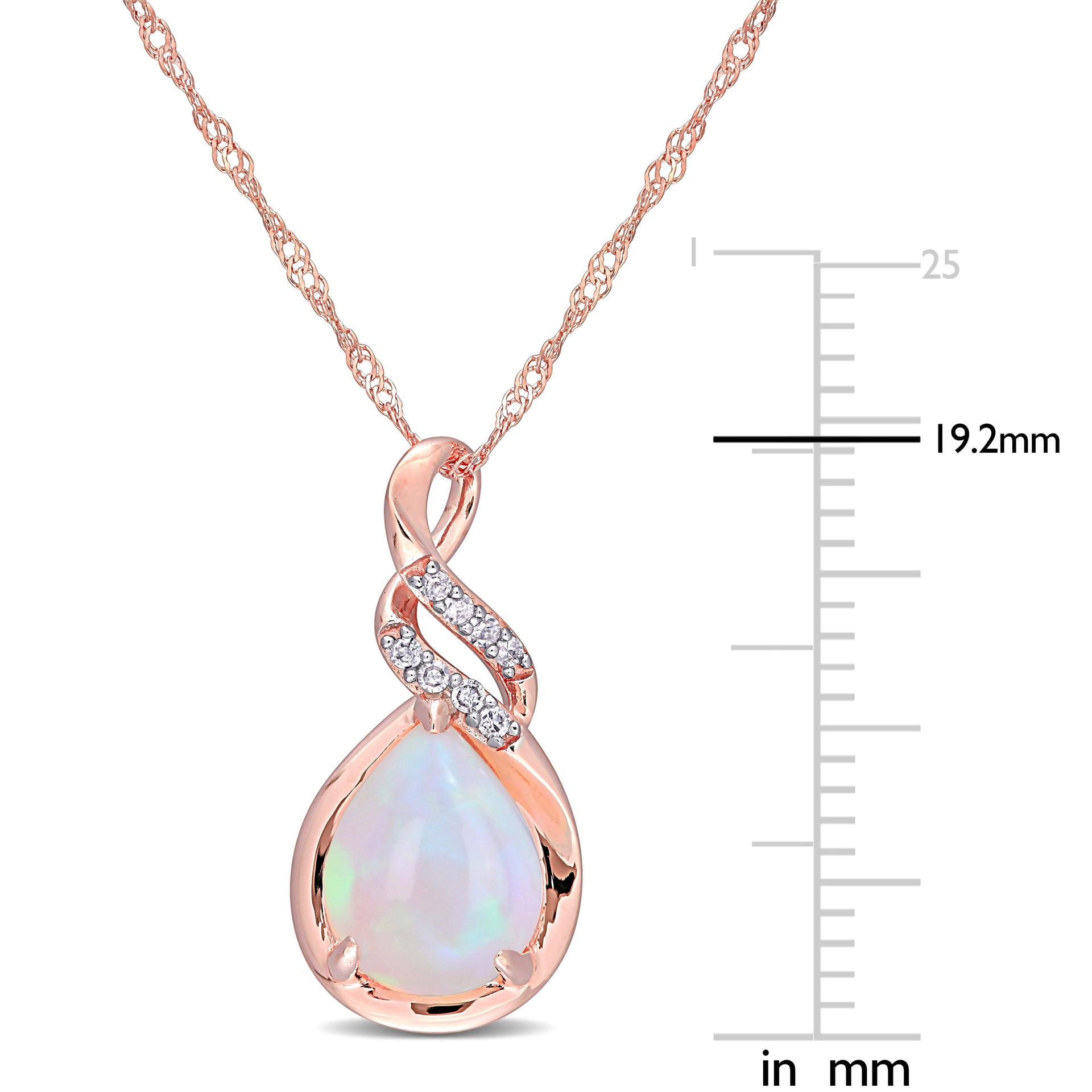 2 CT TGW Ethiopian Blue-Opal and Diamond-Accent Twist Pendant with Chain in 10K Rose Gold
