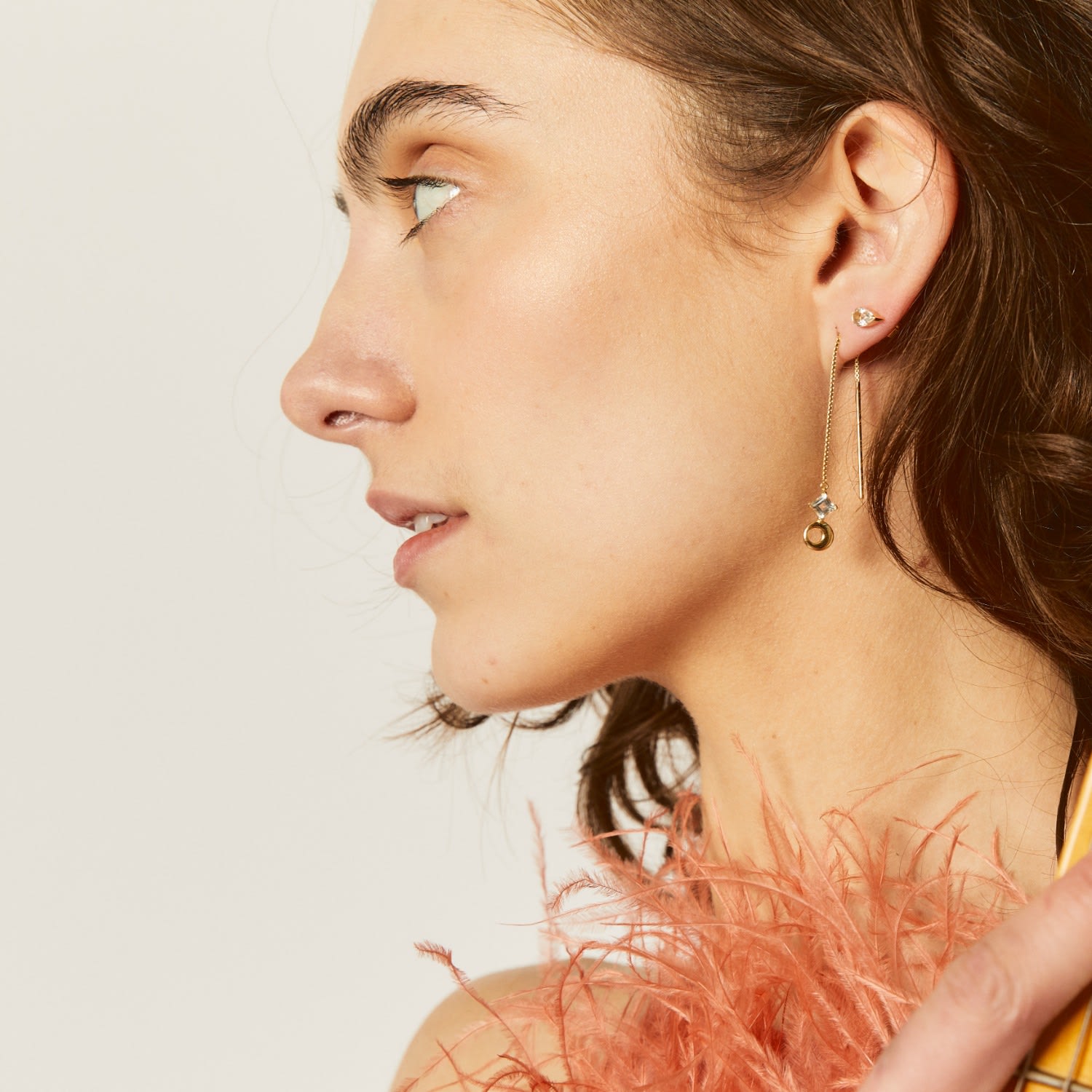 Falling & Laughing Threader Earrings - 18K Gold Vermeil Threader Earrings With White Topaz Gemstones