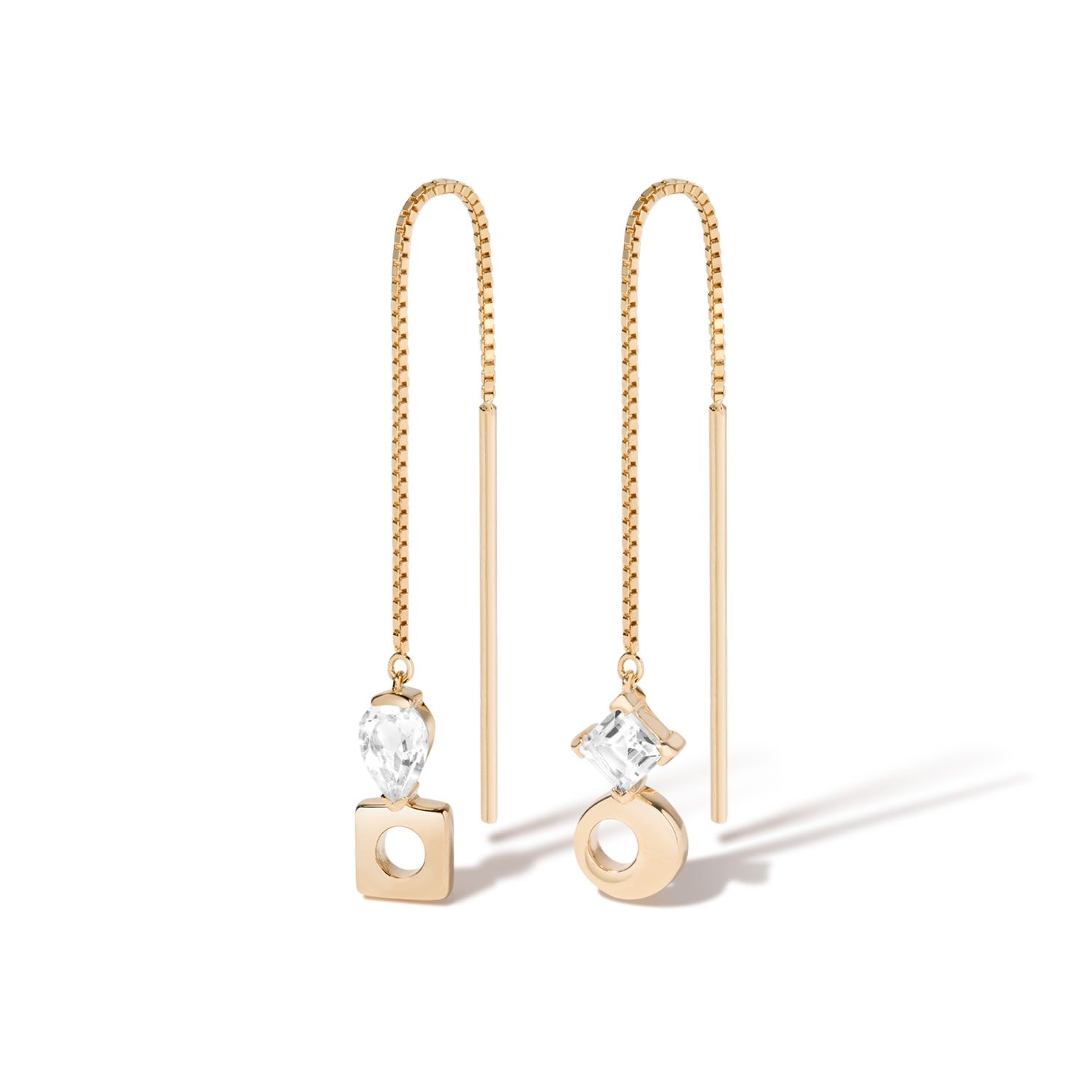 Falling & Laughing Threader Earrings - 18K Gold Vermeil Threader Earrings With White Topaz Gemstones