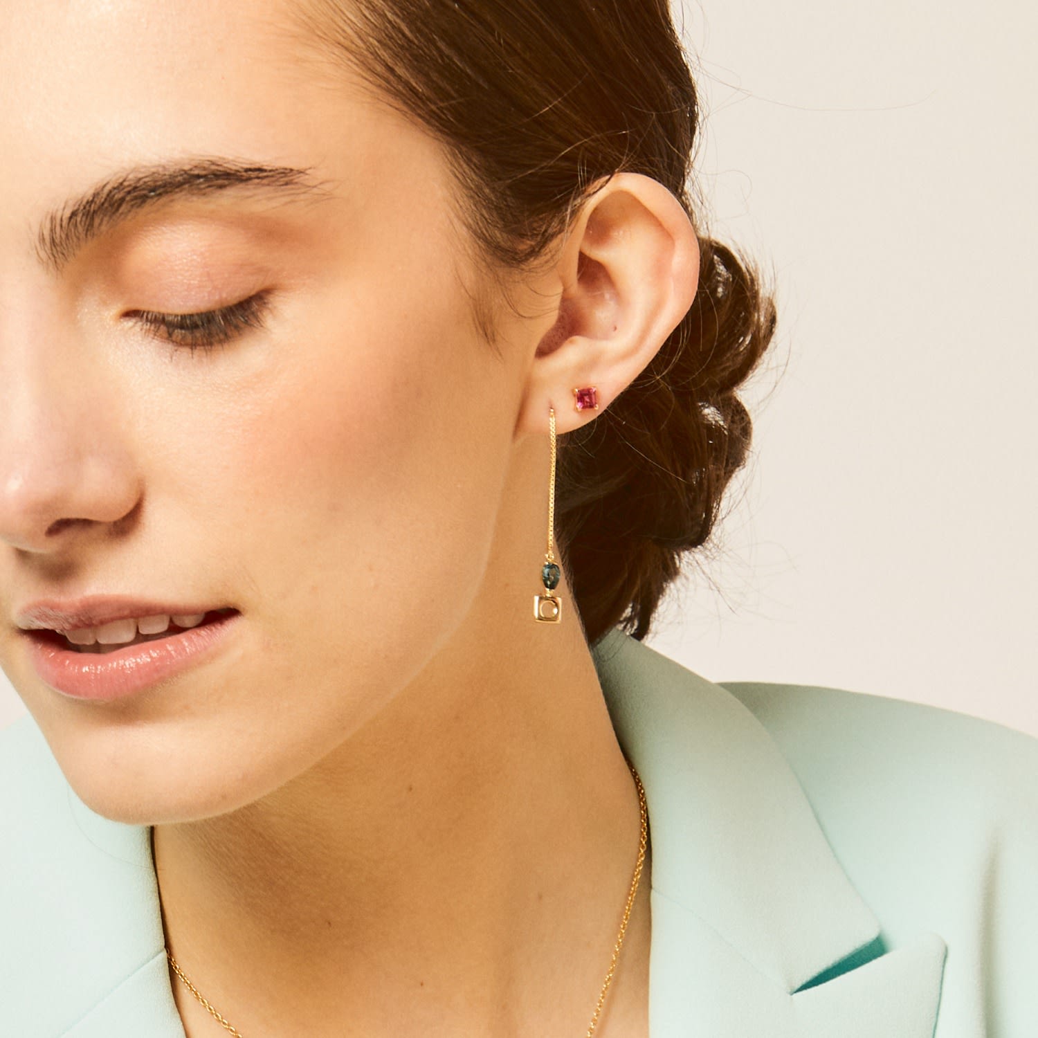 Falling & Laughing Threader Earrings - Sterling Silver Threader Earrings With London Blue Topaz & Amethyst Gemstones
