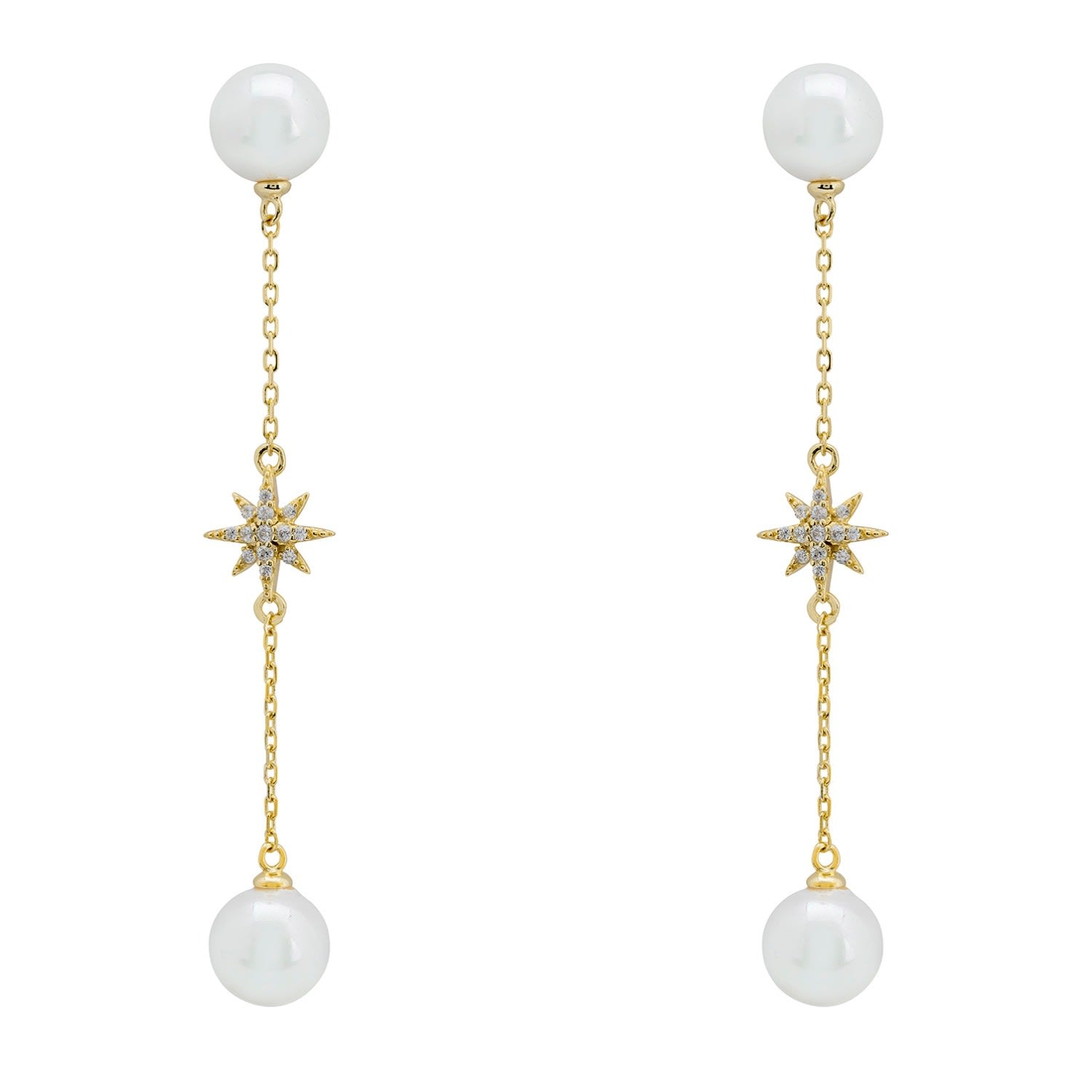 Falling Star Pearl Drop Earrings Gold