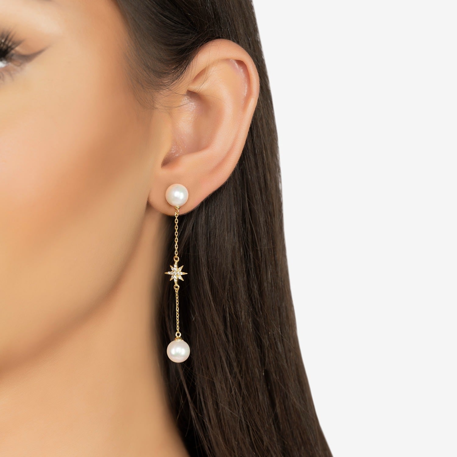 Falling Star Pearl Drop Earrings Gold