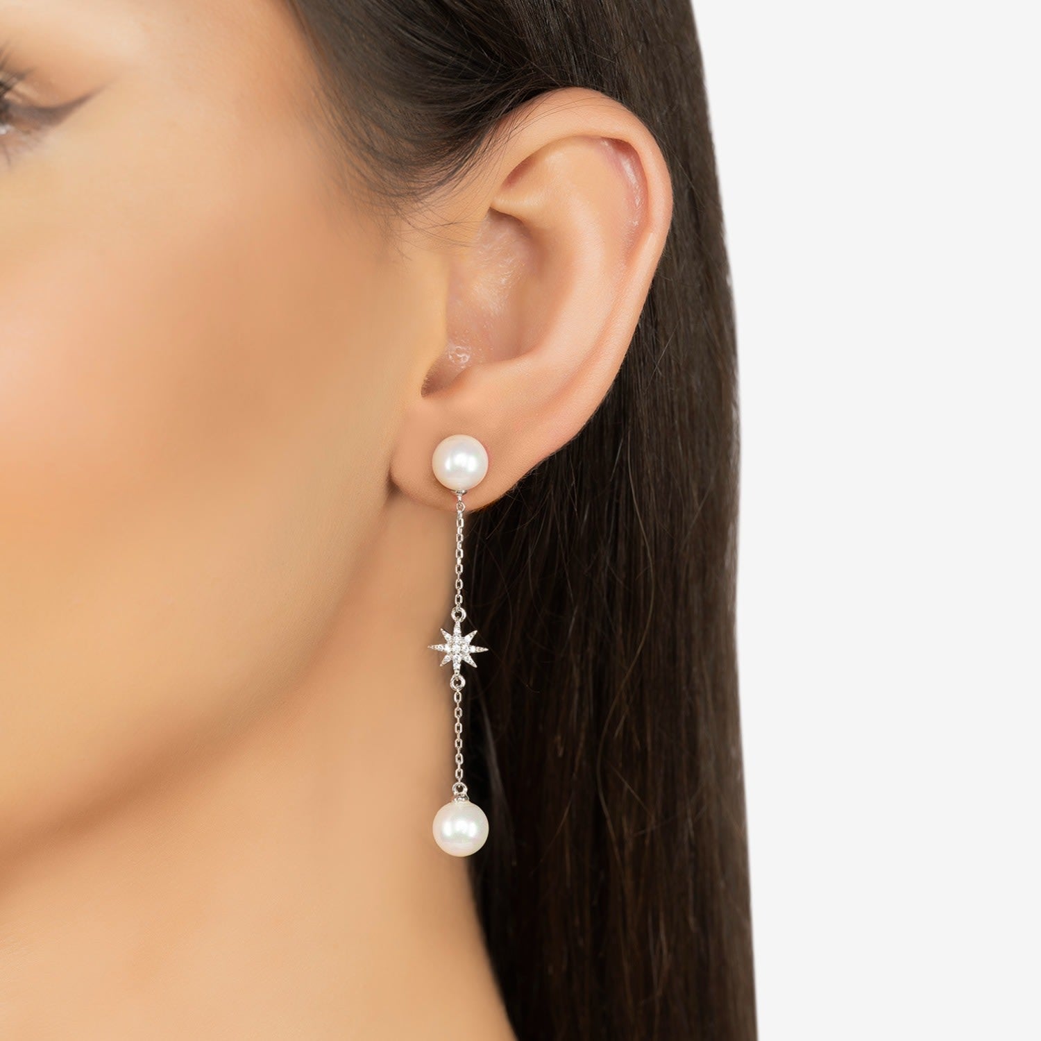 Falling Star Pearl Drop Earrings Silver