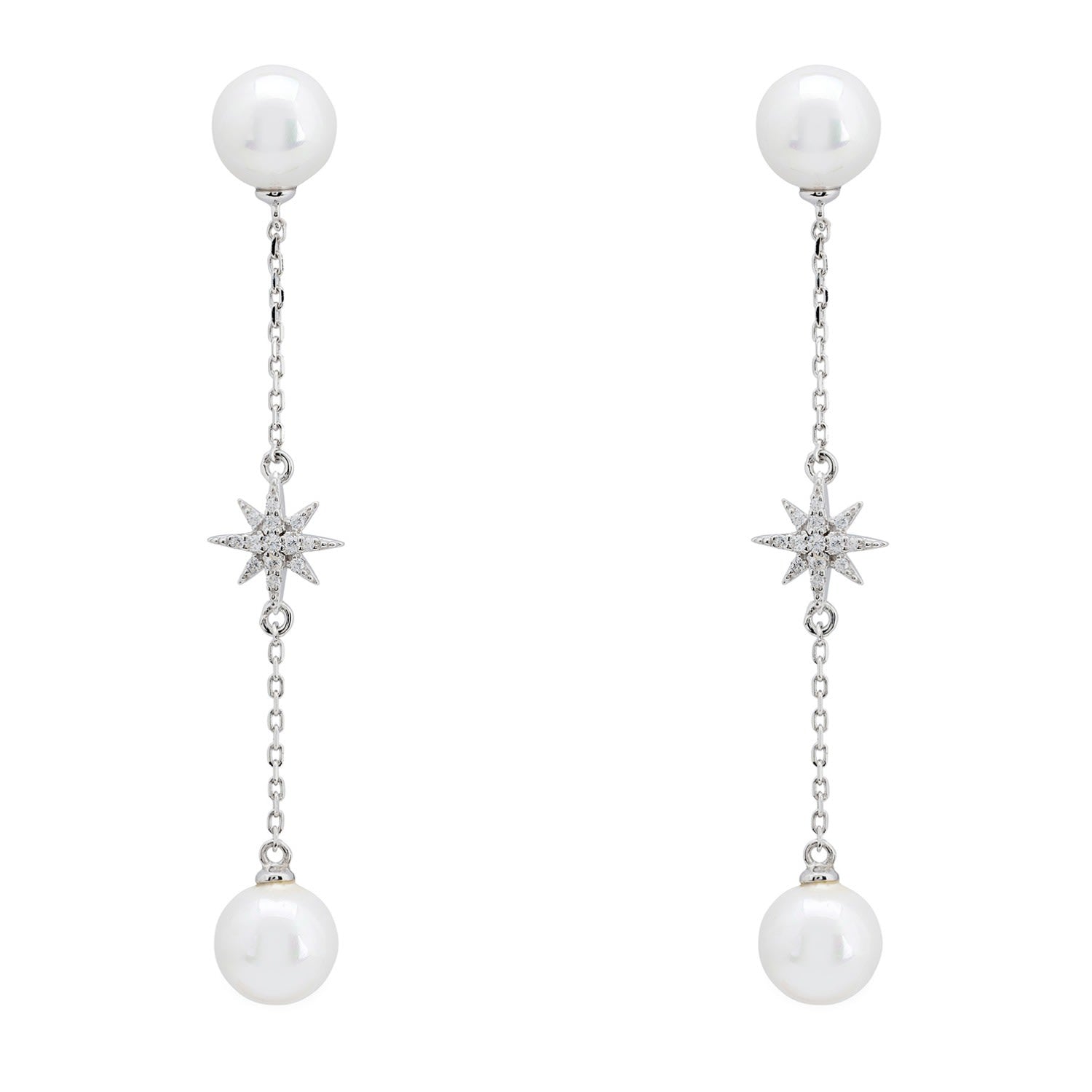 Falling Star Pearl Drop Earrings Silver