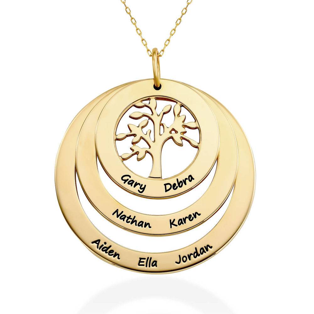 Family Circle Necklace with Hanging Family Tree in 10k Yellow Gold