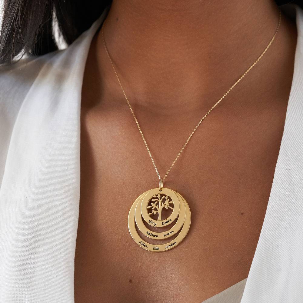 Family Circle Necklace with Hanging Family Tree in 10k Yellow Gold