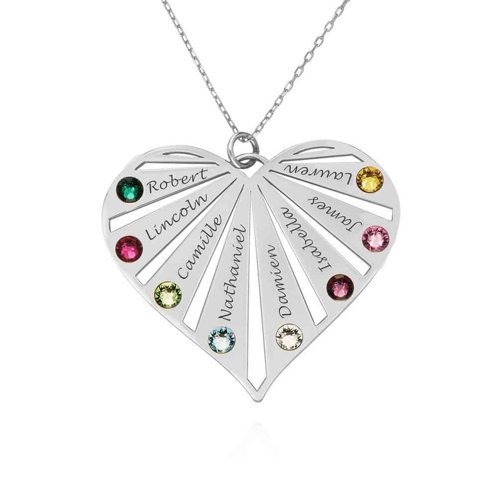 Family Necklace with Birthstones in 10k White Gold
