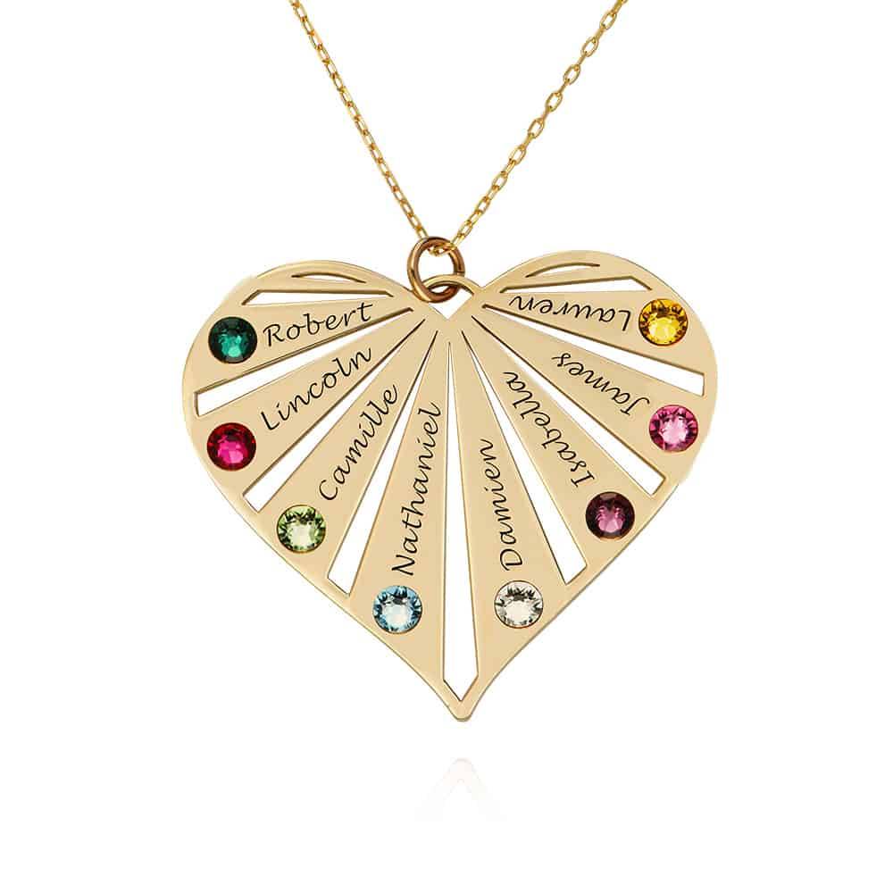 Mothers Gifts - Family Necklace with Birthstones in 10k Yellow Gold - Necklace for Mom