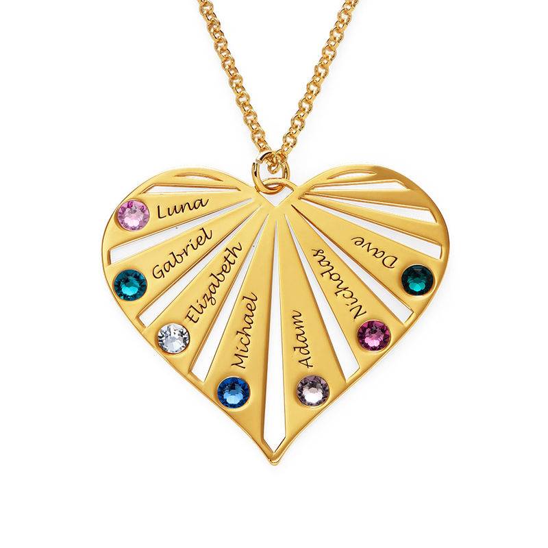 Family Heart Necklace with Birthstones in Gold Plating