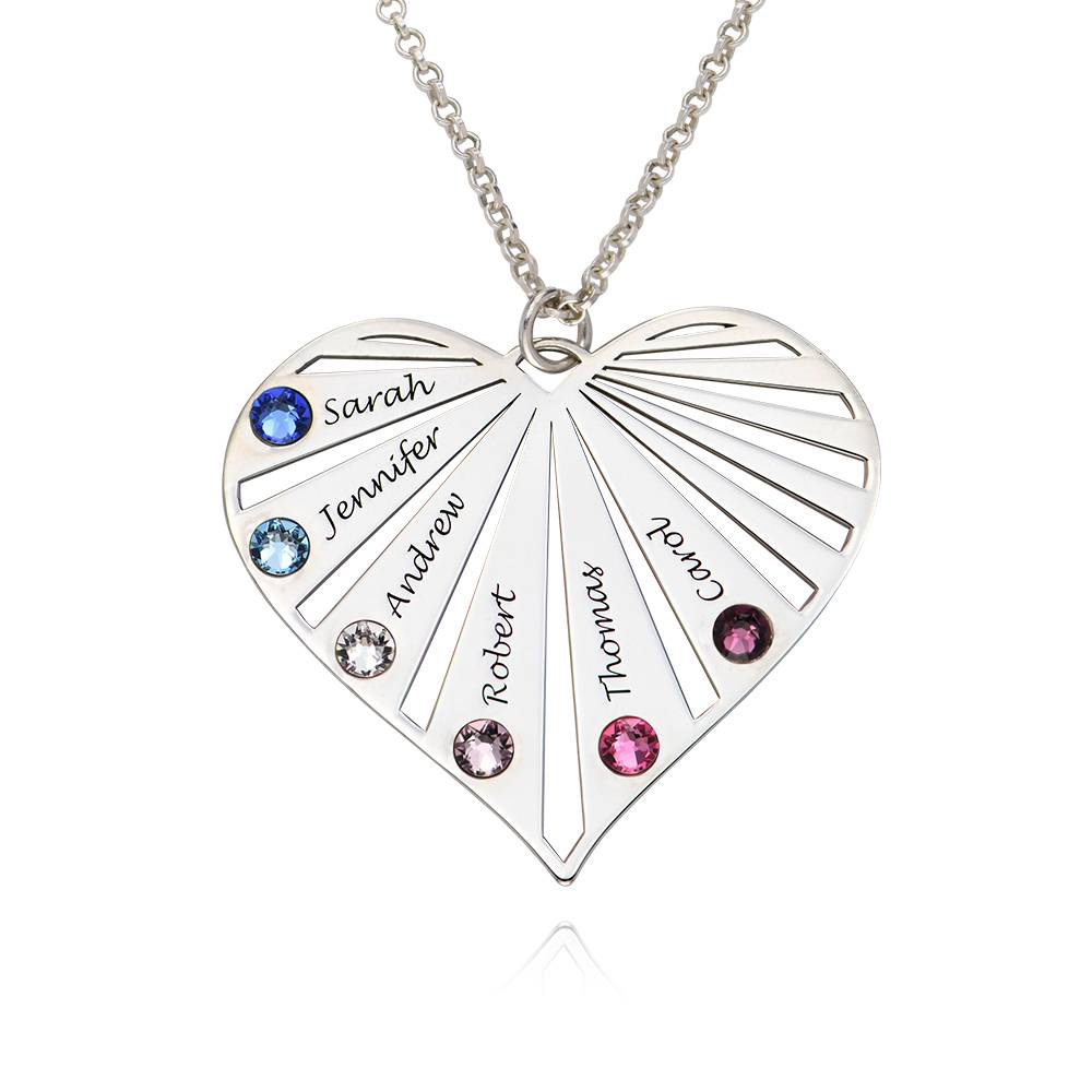 Family Heart Necklace with Birthstones in Silver