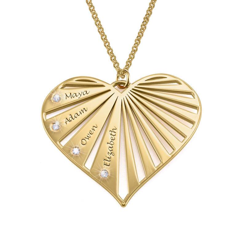 Family Heart Necklace with Diamonds in Gold Plating