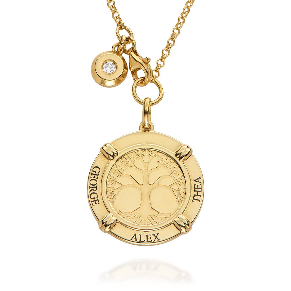 Family Roots Personalized Name Necklace with Diamond Charm in 18K Gold Plating