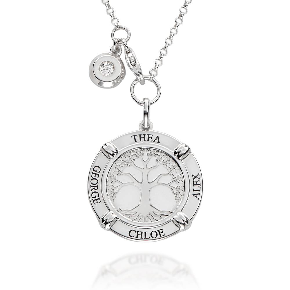 Family Roots Personalized Name Necklace with Diamond Charm in 925 Sterling Silver