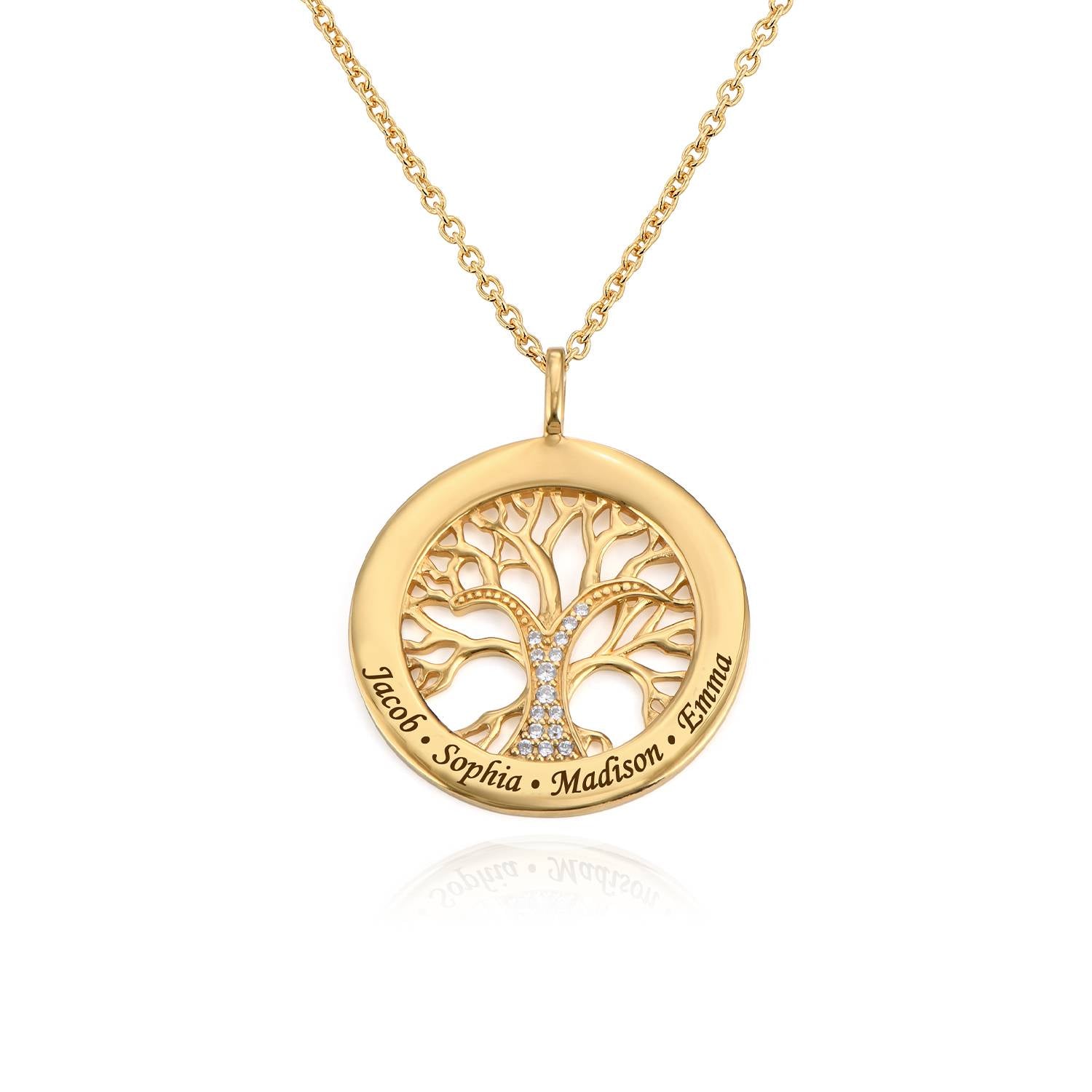 Family Tree Circle Necklace with Cubic Zirconia in Gold Vermeil