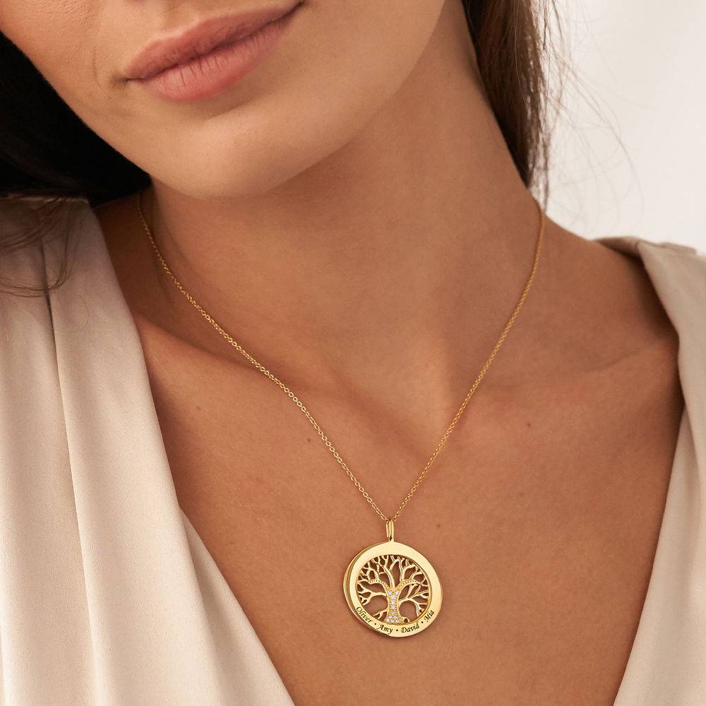 Family Tree Circle Necklace with Lab Diamond in Gold Vermeil
