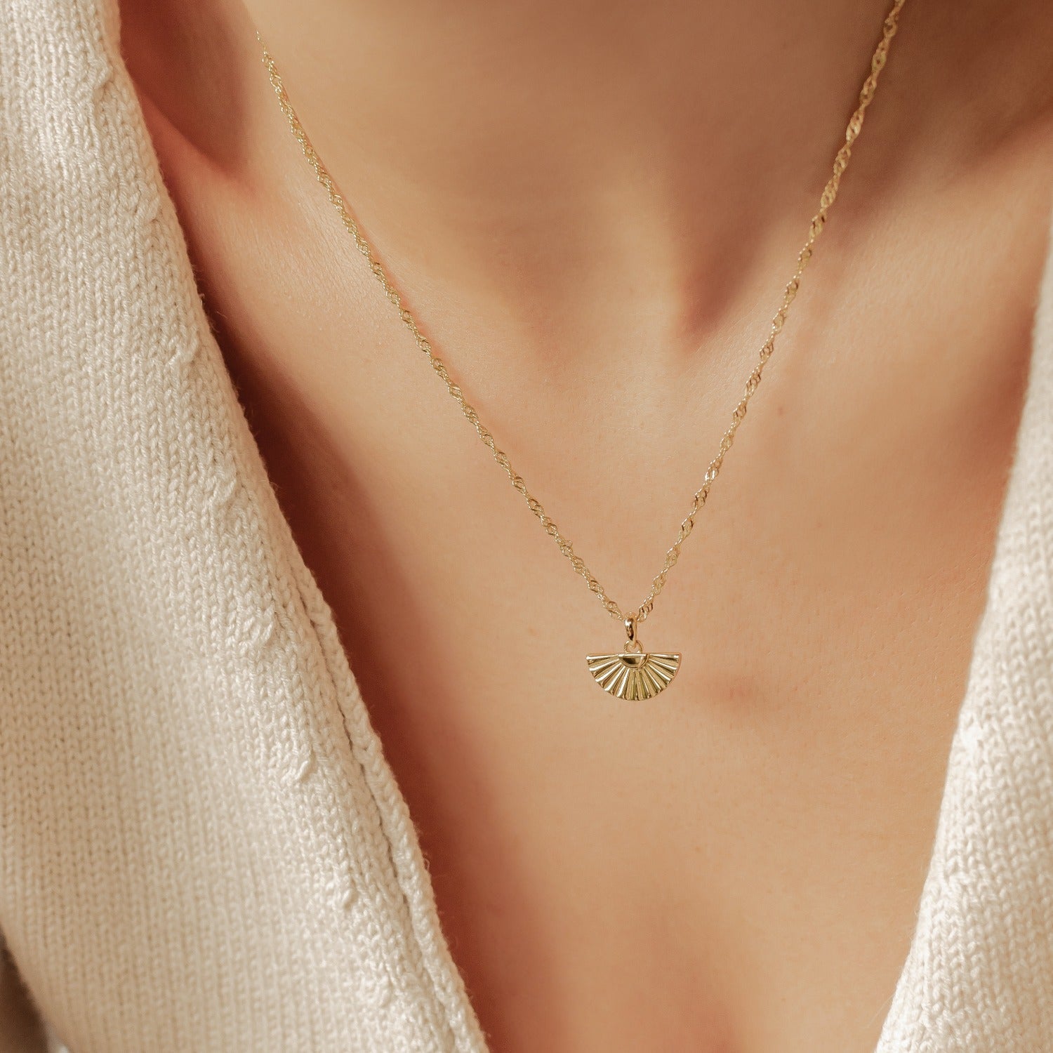 Fan Pendant Necklace Sterling Silver