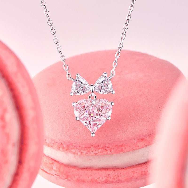 Bow For Princess Pink Heart Sterling Silver Necklace By Fanci Me