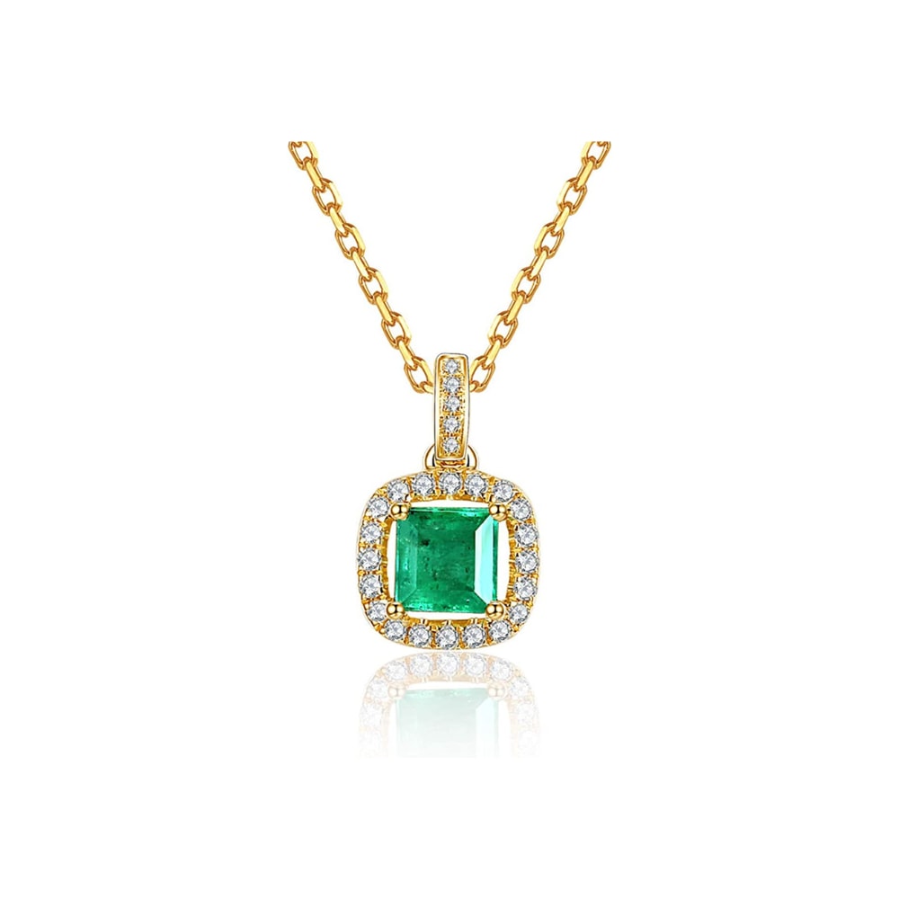 "Liza" Vivid Natural Green Emerald Solid Real Yellow Gold Necklace - Gold