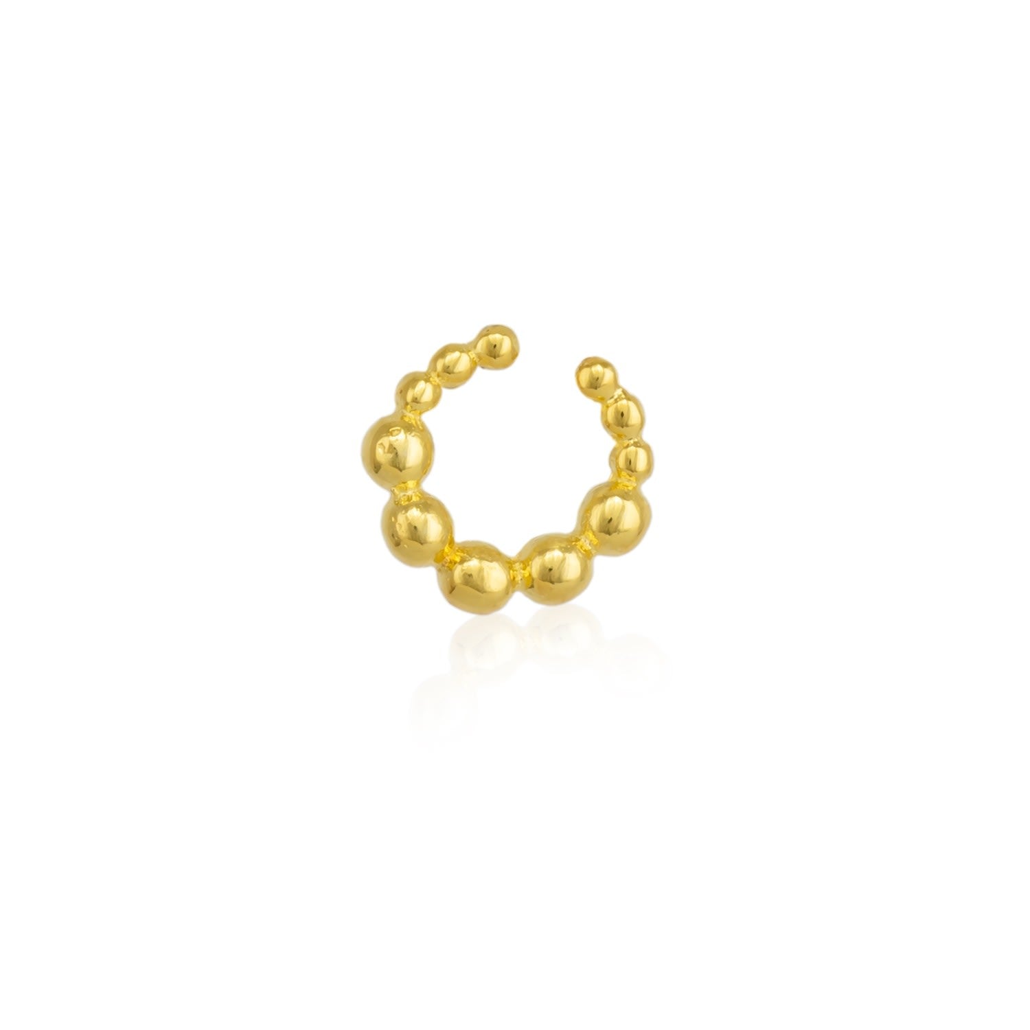 Fancy Bubble Bead Sterling Silver Ear Cuff No Piercing - Gold
