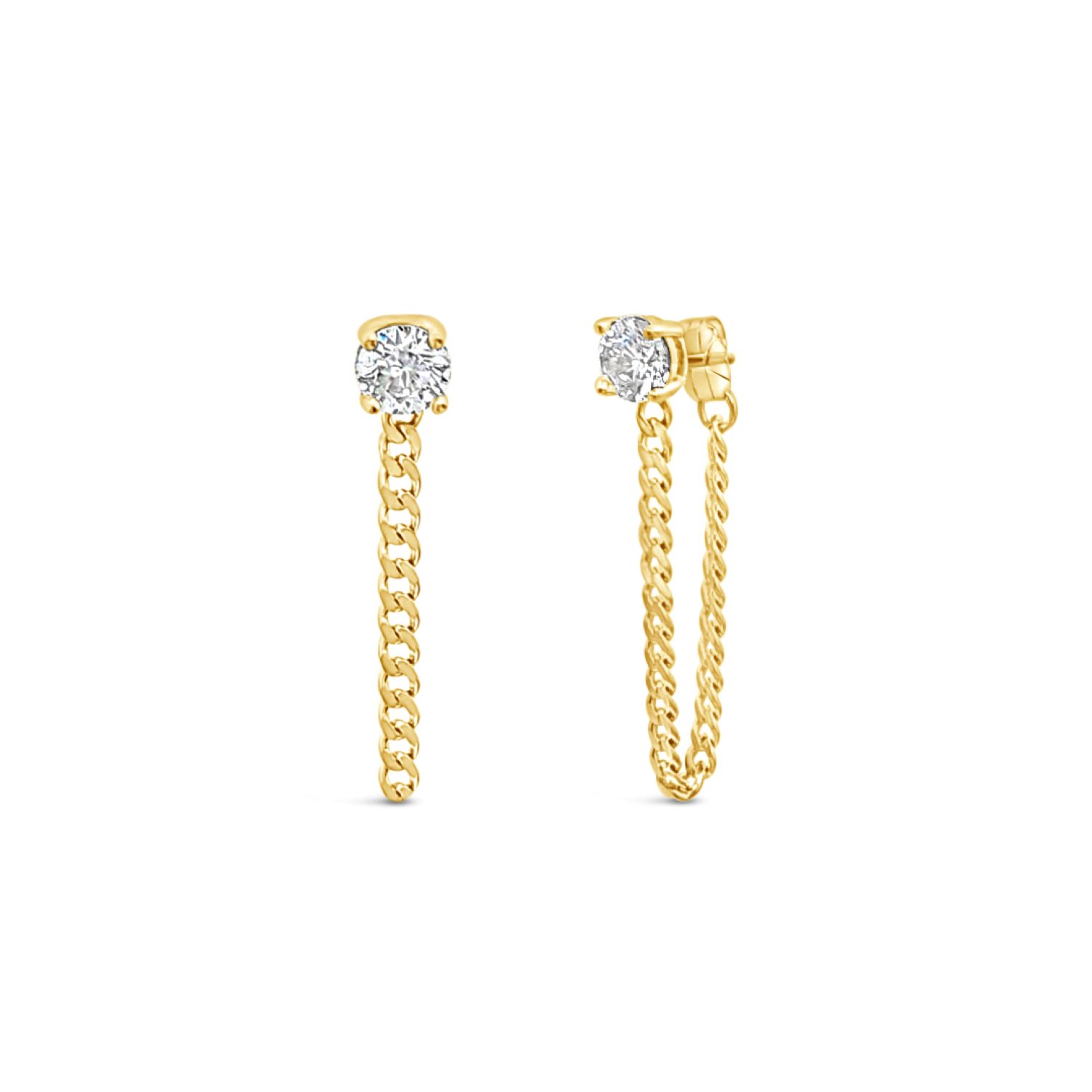 Fancy Curb Earring With Cz-White-Gold