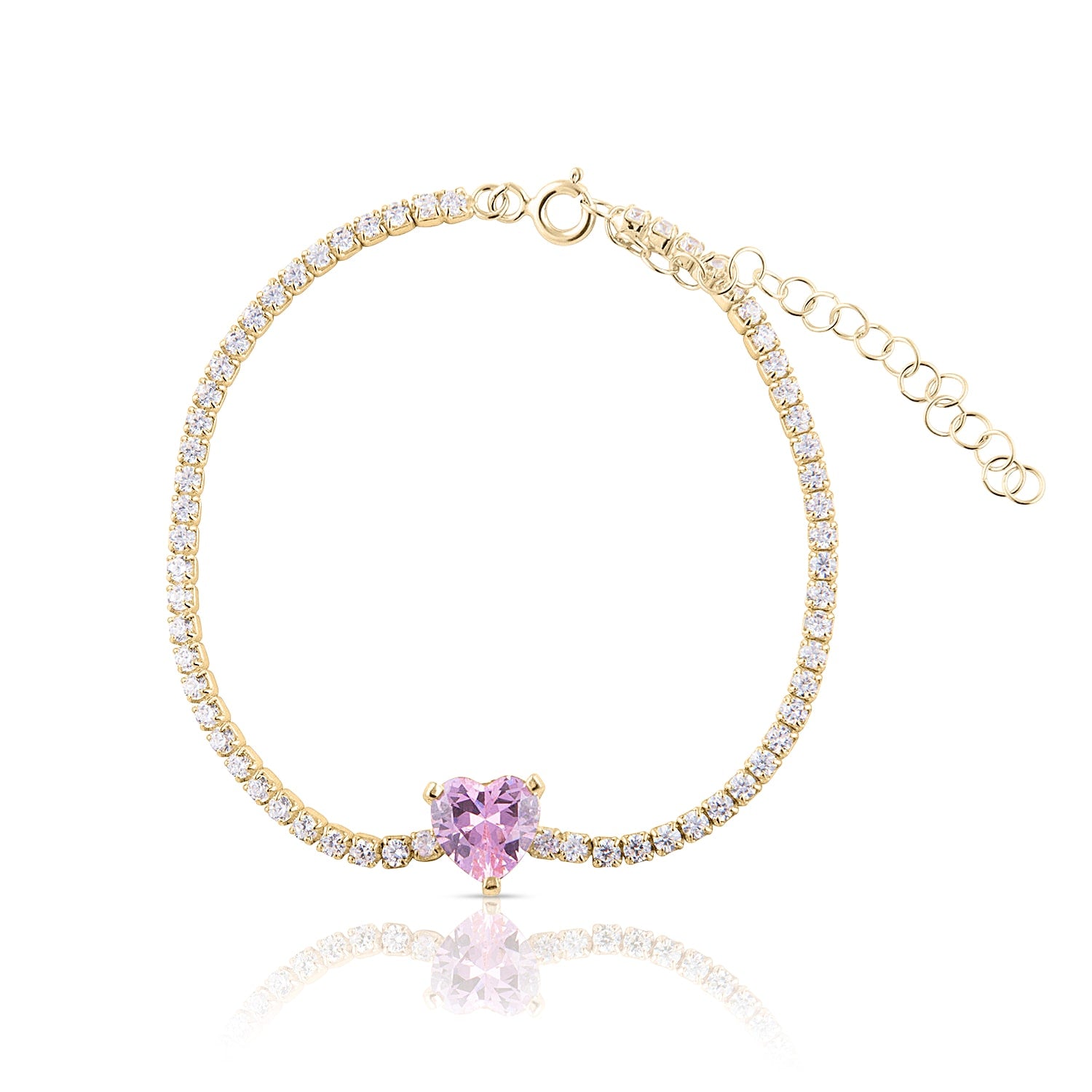 Fancy Heart Gold Tennis Bracelet - Pastel Pink