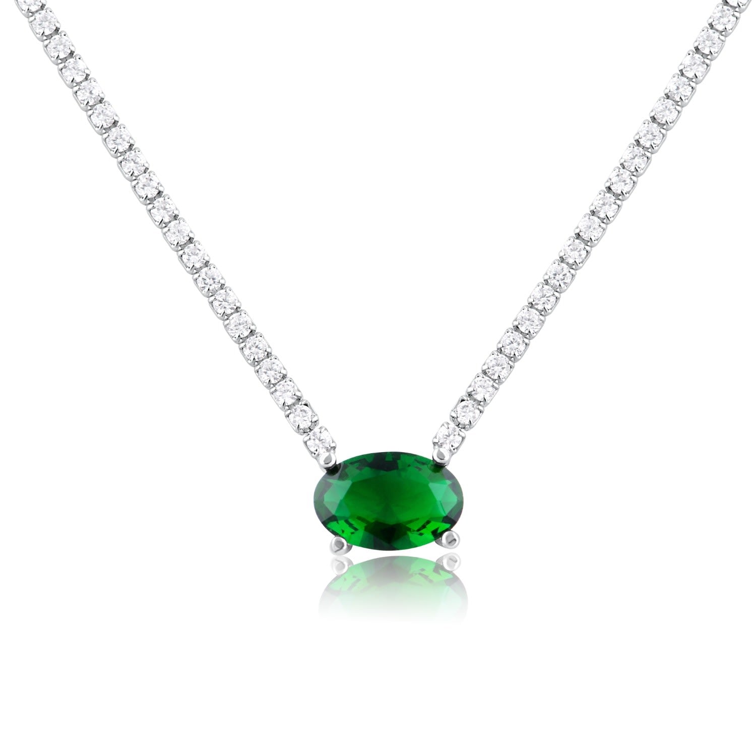 Fancy Oval Tennis Necklace - Green