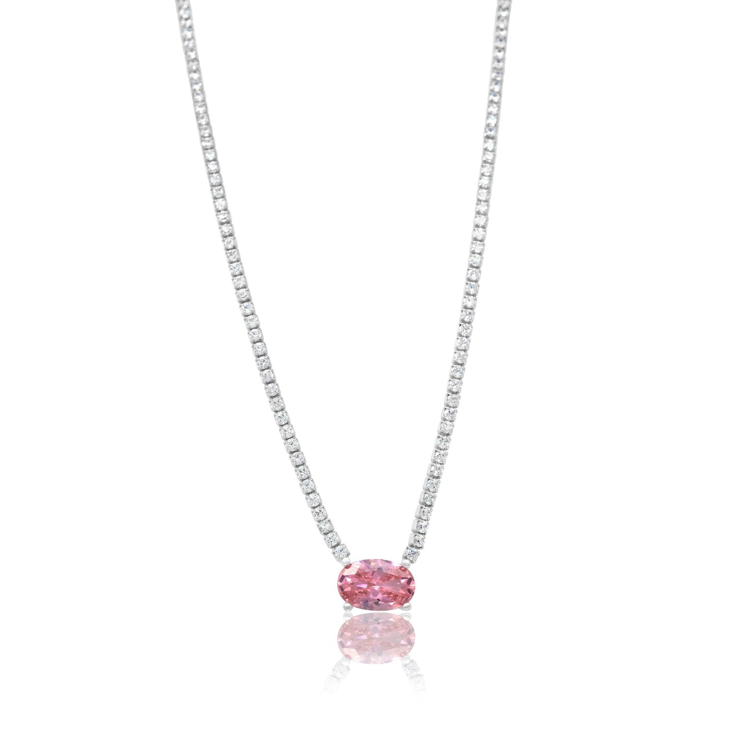 Fancy Oval Tennis Necklace - Pink