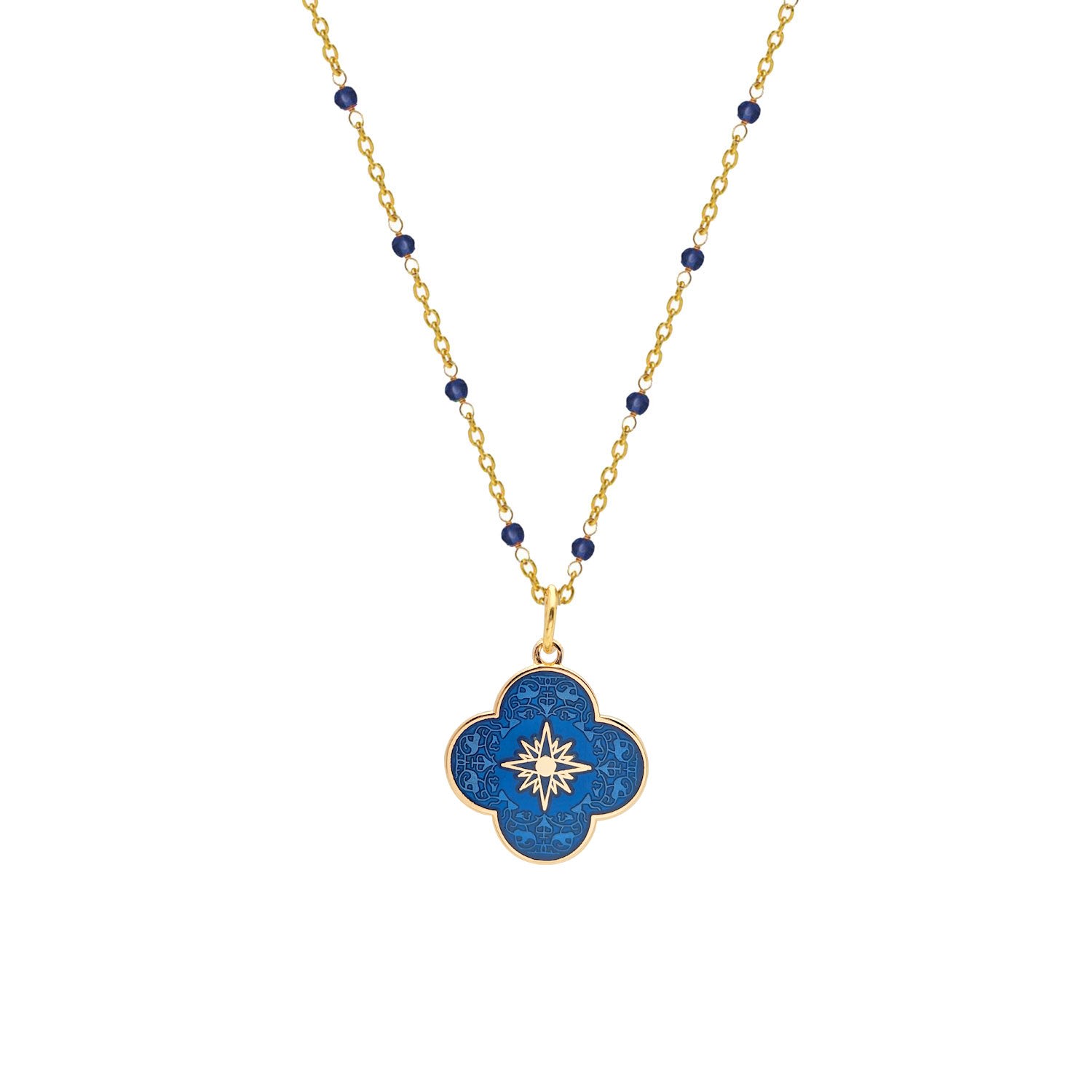 Fancy Black Onyx Rosary With Petal Star Cross Enamel Medal Royal Blue